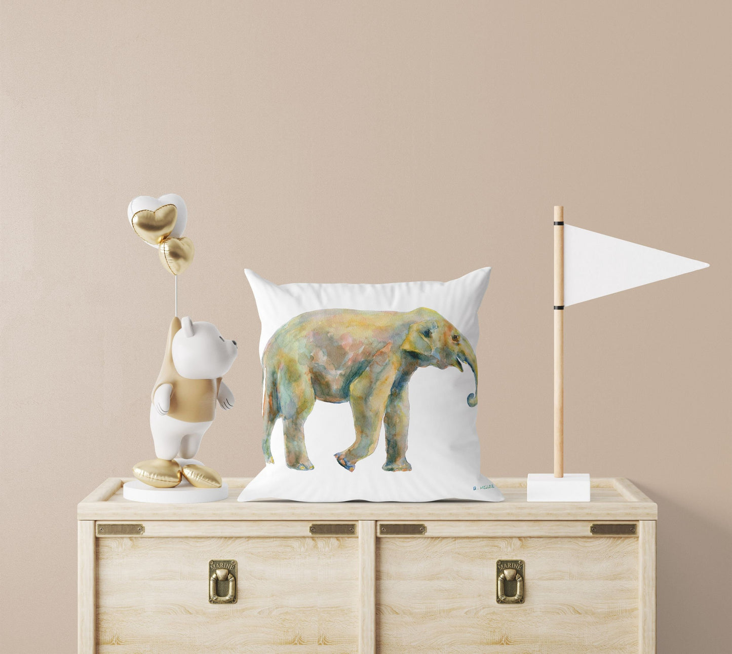 Baby Elephant Cute Pillow Cases, Pillow Cases For Kids, Animal Pillow, Art Pillow, Green Pillow Cases, Watercolor Pillow Cases