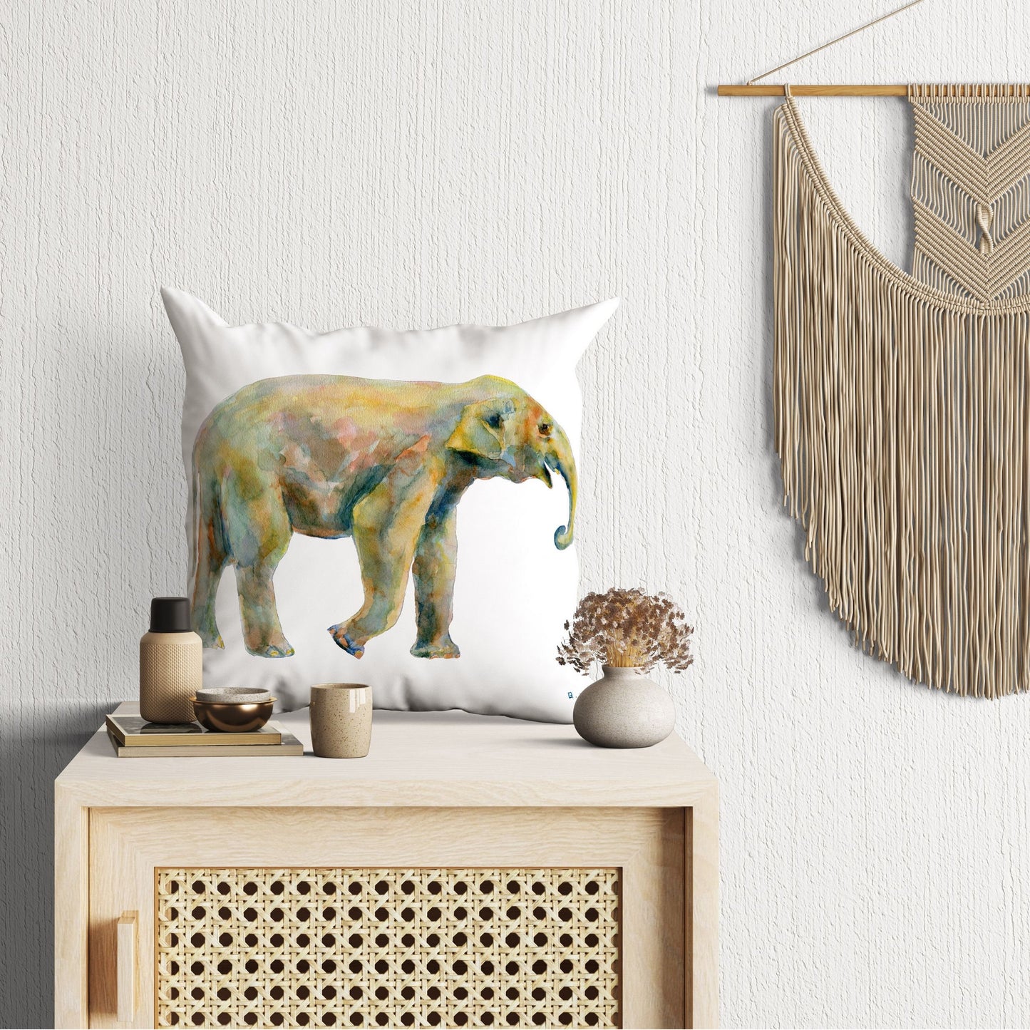 Baby Elephant Cute Pillow Cases, Pillow Cases For Kids, Animal Pillow, Art Pillow, Green Pillow Cases, Watercolor Pillow Cases