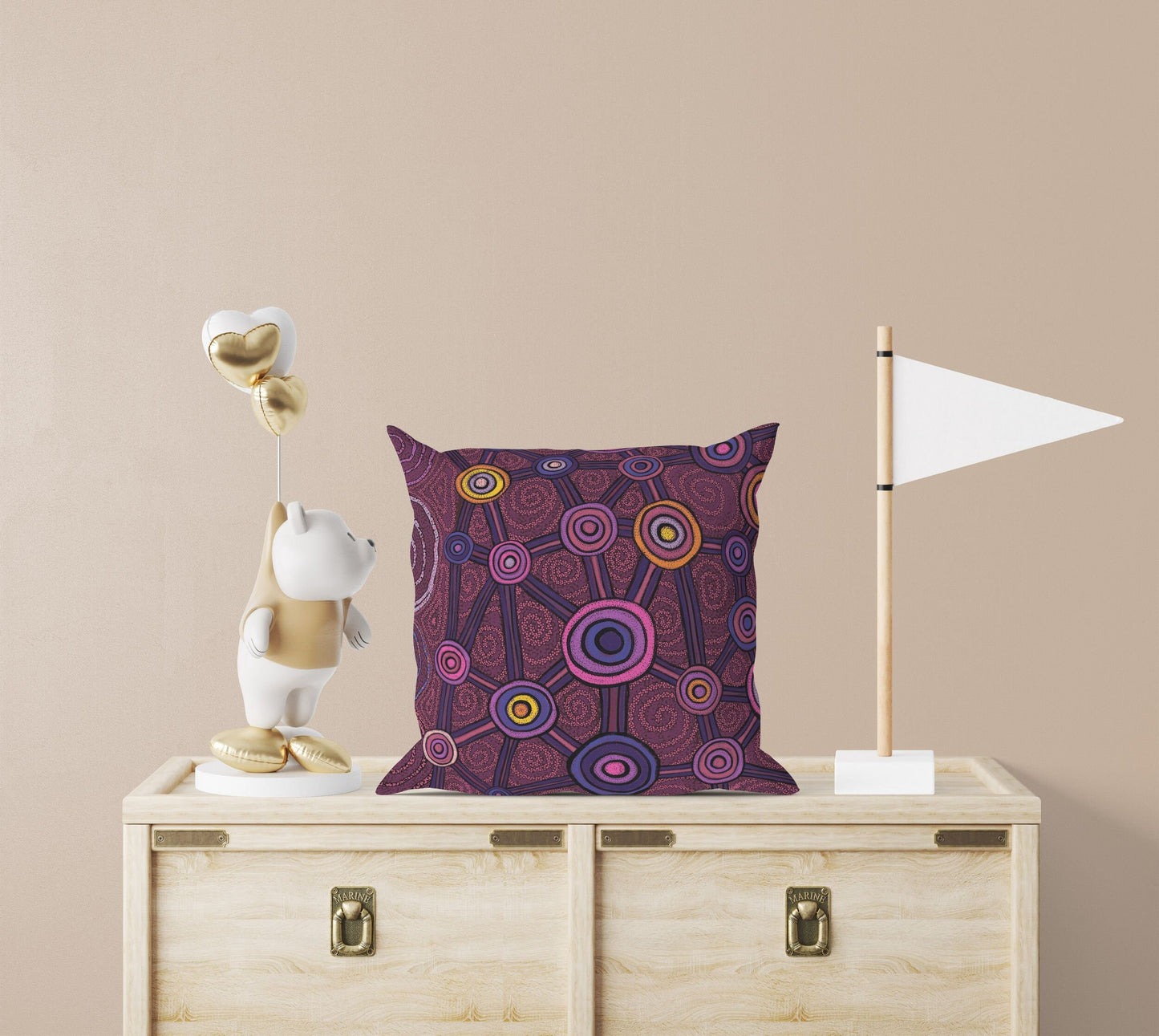 Australian Aboriginal Art, Geometric Pillow, Decorative Pillow, Abstract Art Pillow, Comfortable, Red Pillow Cases, Contemporary Pillow