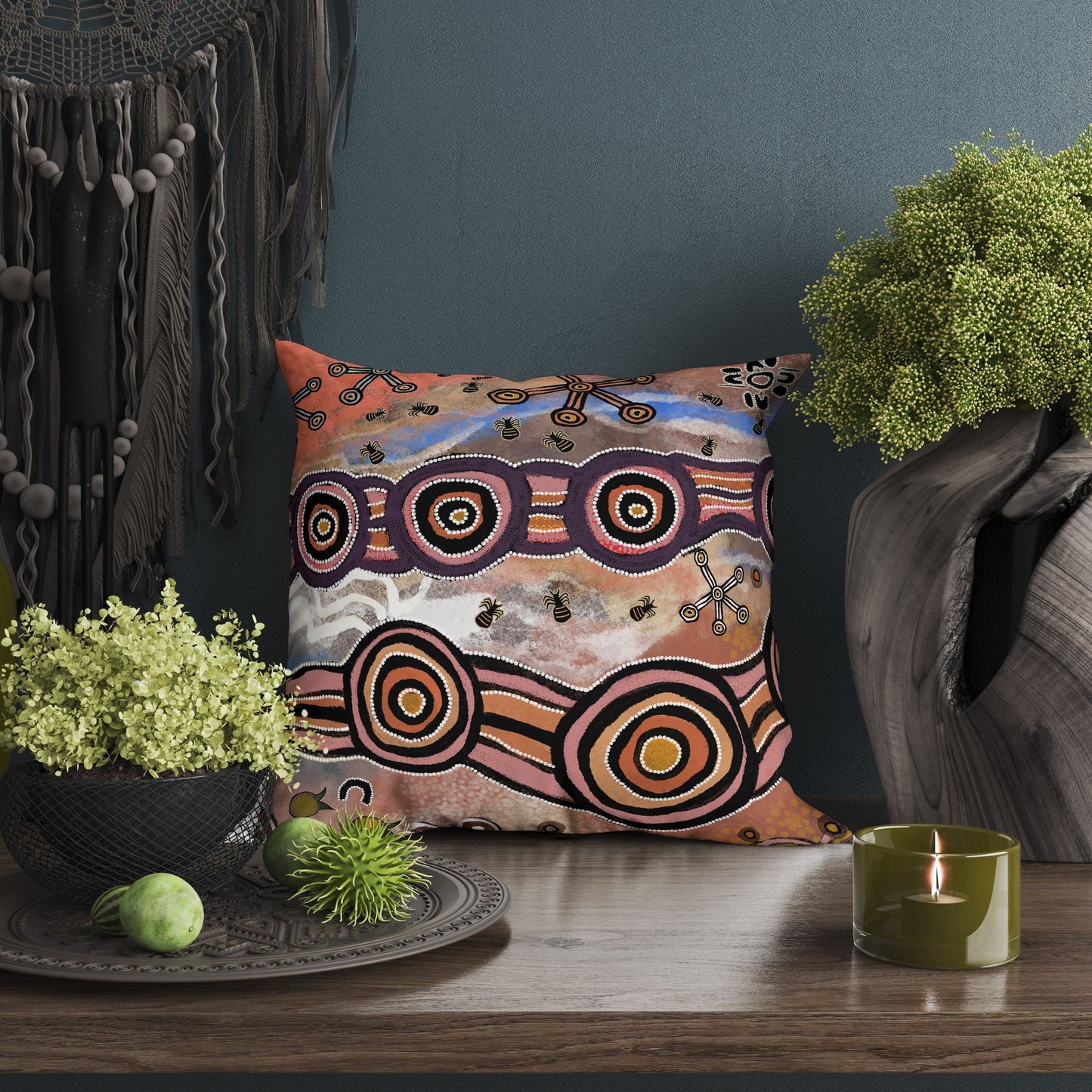 Australian Aboriginal Art, Pillow Cases, Abstract Art Pillow, Designer Pillow, Red Pillow Cases, Beautiful Pillow, Pillow Covers 20X20