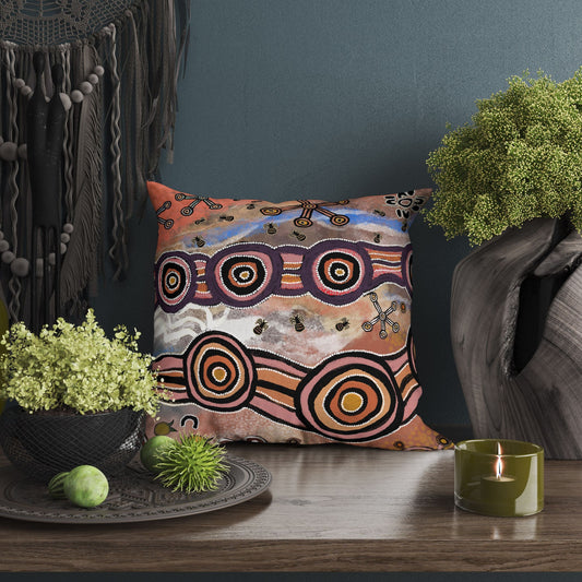 Australian Aboriginal Art, Pillow Cases, Abstract Art Pillow, Designer Pillow, Red Pillow Cases, Beautiful Pillow, Pillow Covers 20X20