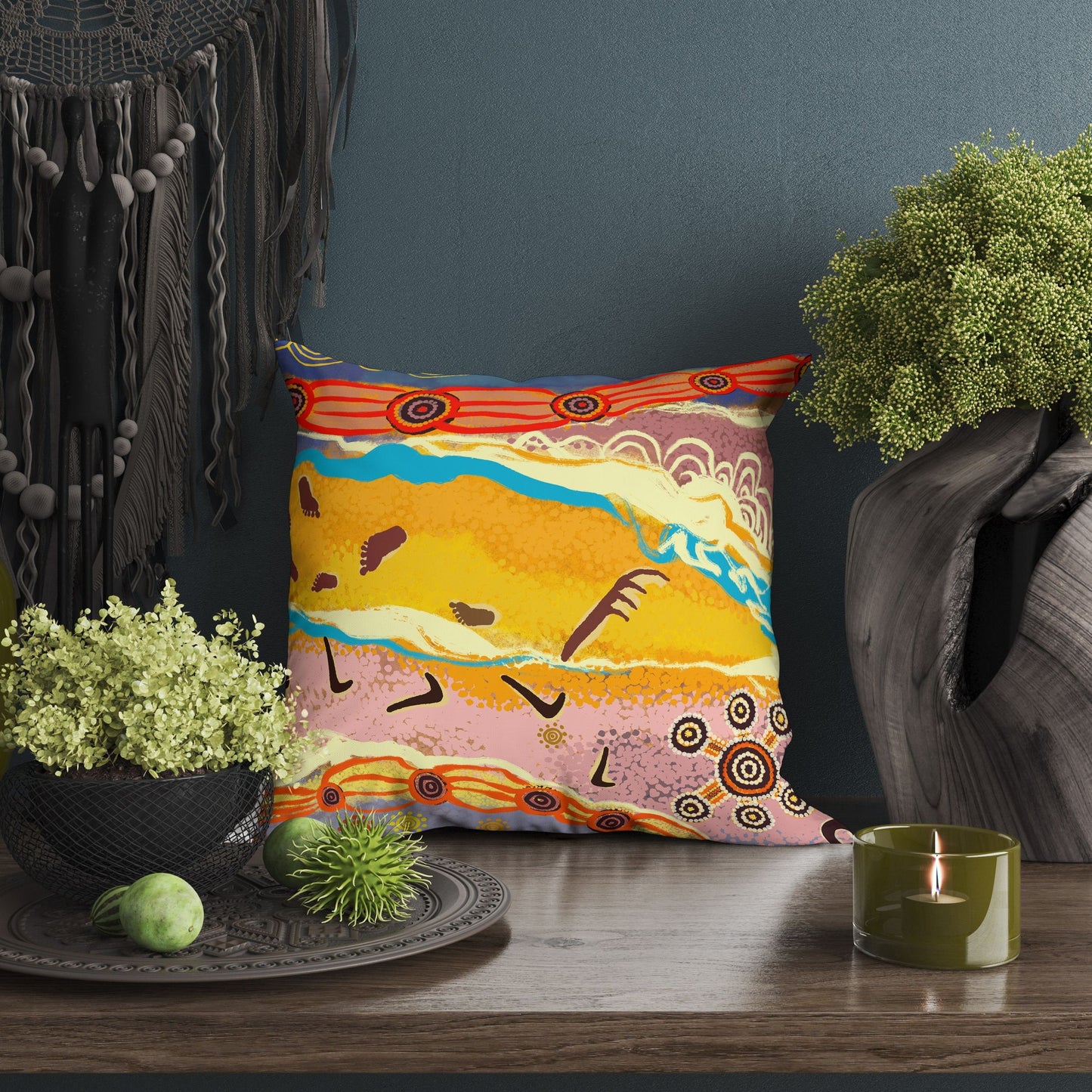 Australian Aboriginal Art Throw Pillow, Abstract Throw Pillow, Soft Pillow Cases, Contemporary Pillow, 20X20 Pillow Cover, Housewarming Gift