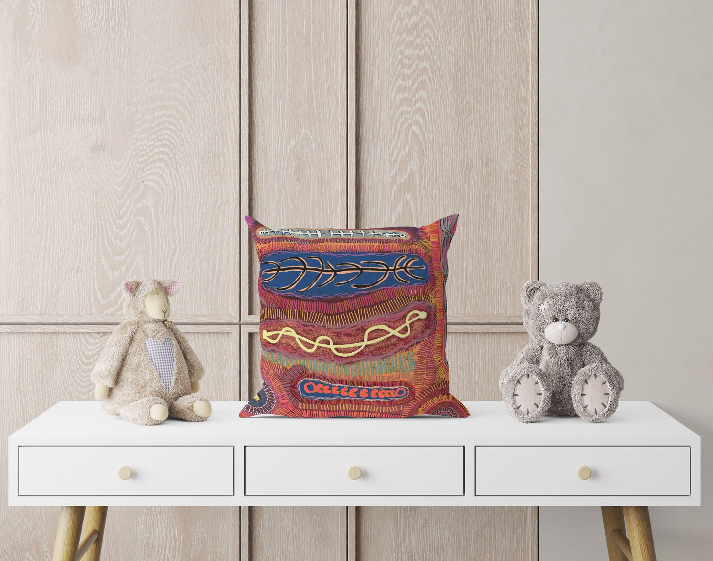 Australian Aboriginal Art Abstract Throw Pillow, Red Pillow Cases, Contemporary Pillow, 24X24 Pillow Case, Nursery Pillows, Sofa Pillows