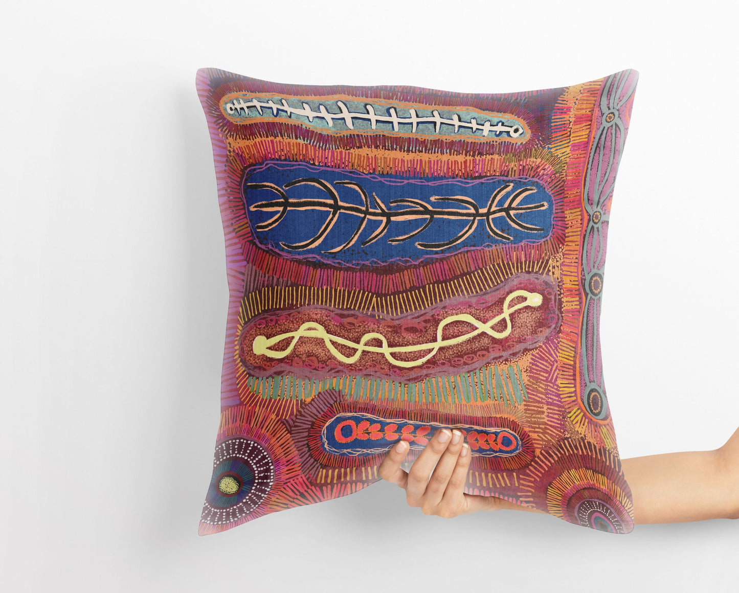Australian Aboriginal Art Abstract Throw Pillow, Red Pillow Cases, Contemporary Pillow, 24X24 Pillow Case, Nursery Pillows, Sofa Pillows