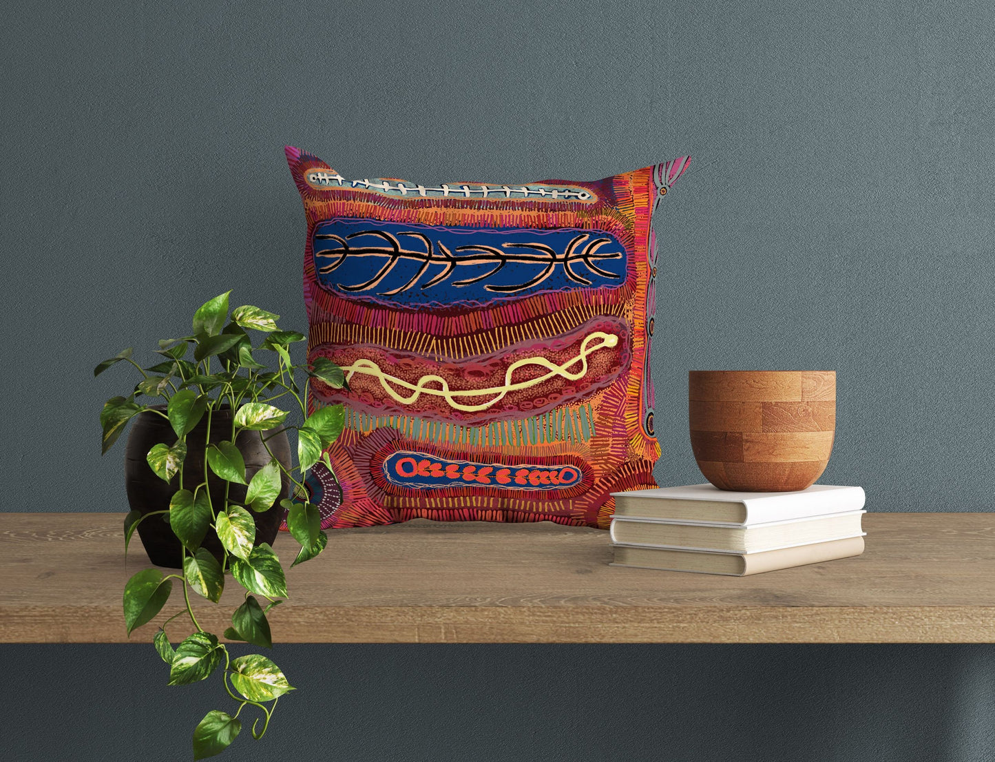 Australian Aboriginal Art Abstract Throw Pillow, Red Pillow Cases, Contemporary Pillow, 24X24 Pillow Case, Nursery Pillows, Sofa Pillows