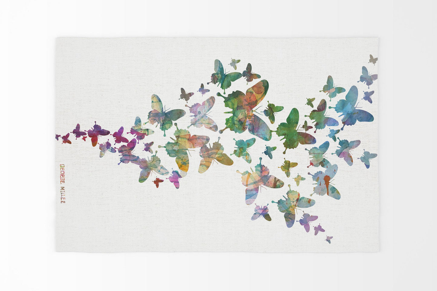 Floor Mat, Large Rug 6X9, Thick Carpet, Rectangle Rug, Green Area Rug, Butterflies Flying, Modern Carpet, New Home Gift, Made In USA