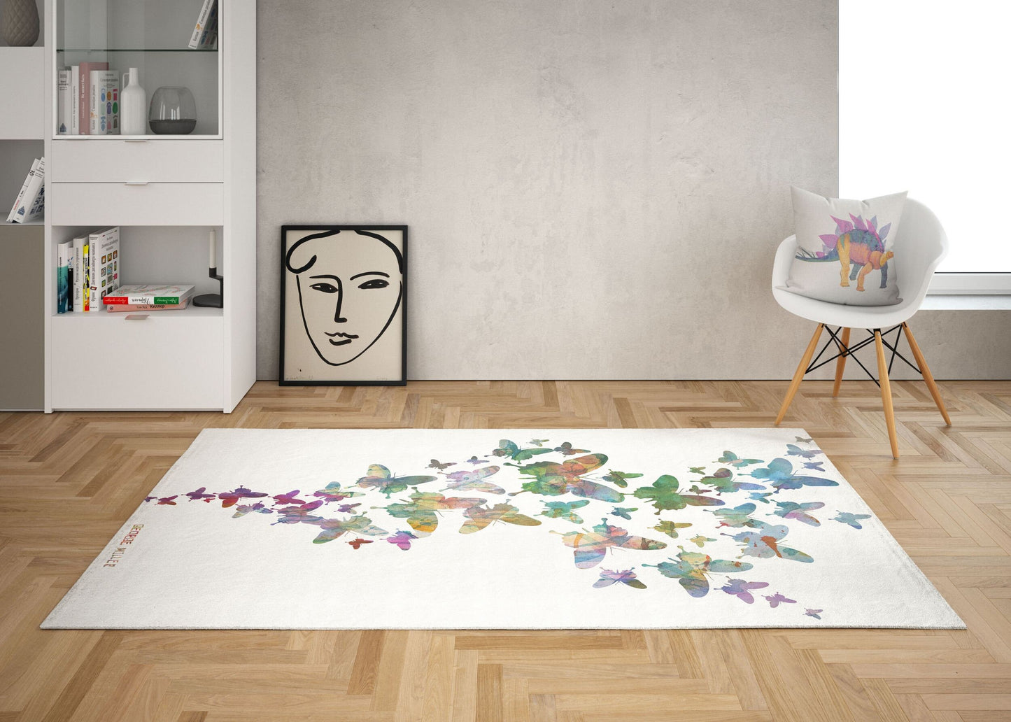 Floor Mat, Large Rug 6X9, Thick Carpet, Rectangle Rug, Green Area Rug, Butterflies Flying, Modern Carpet, New Home Gift, Made In USA