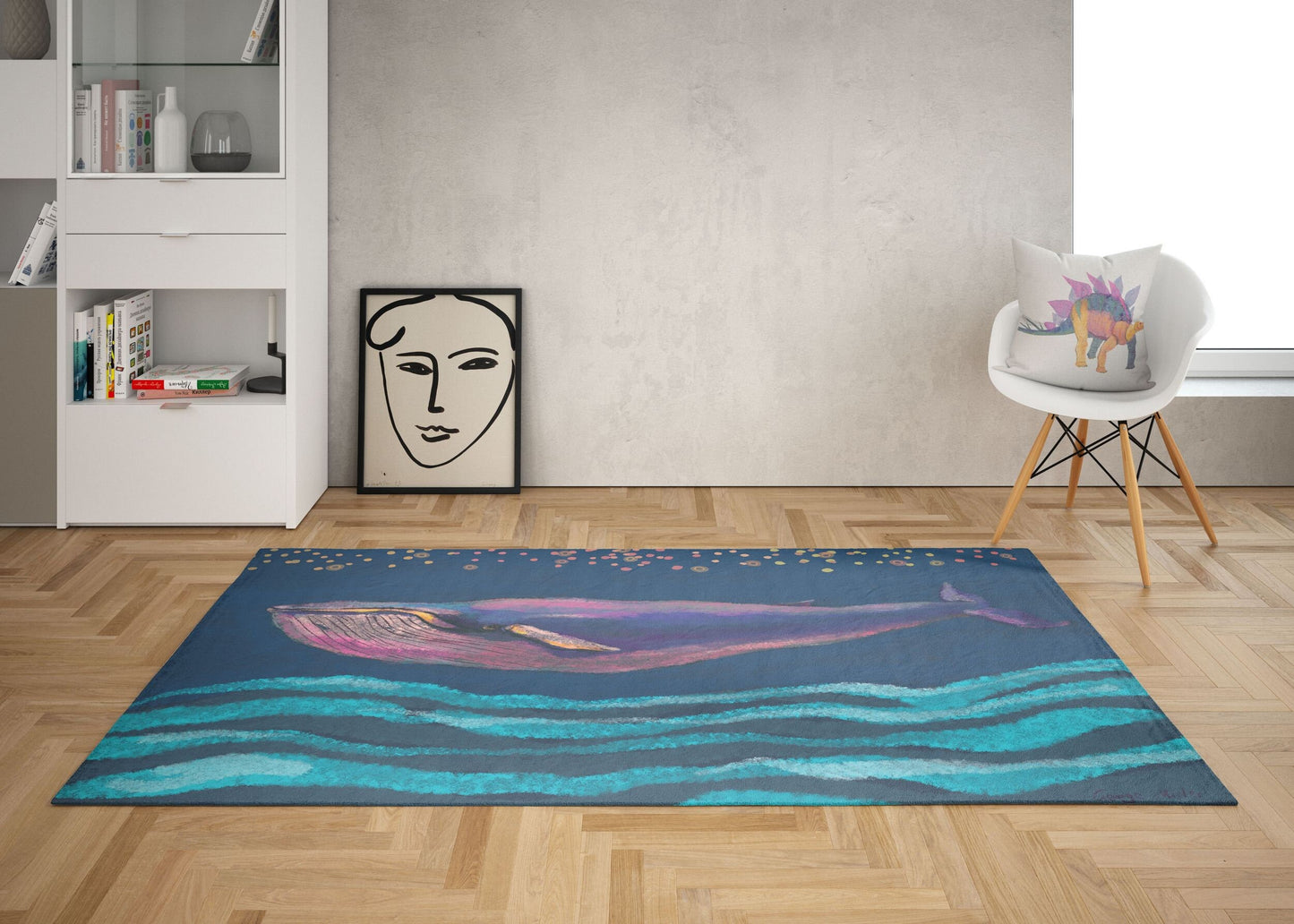 Kids Rug, Large Area Rug, Thick Carpet, Rectangle Area Rug, Multi Color, Blue Whale, Ethnic Rug, Home Decor Rug, Made In Usa, Flat Woven Rug