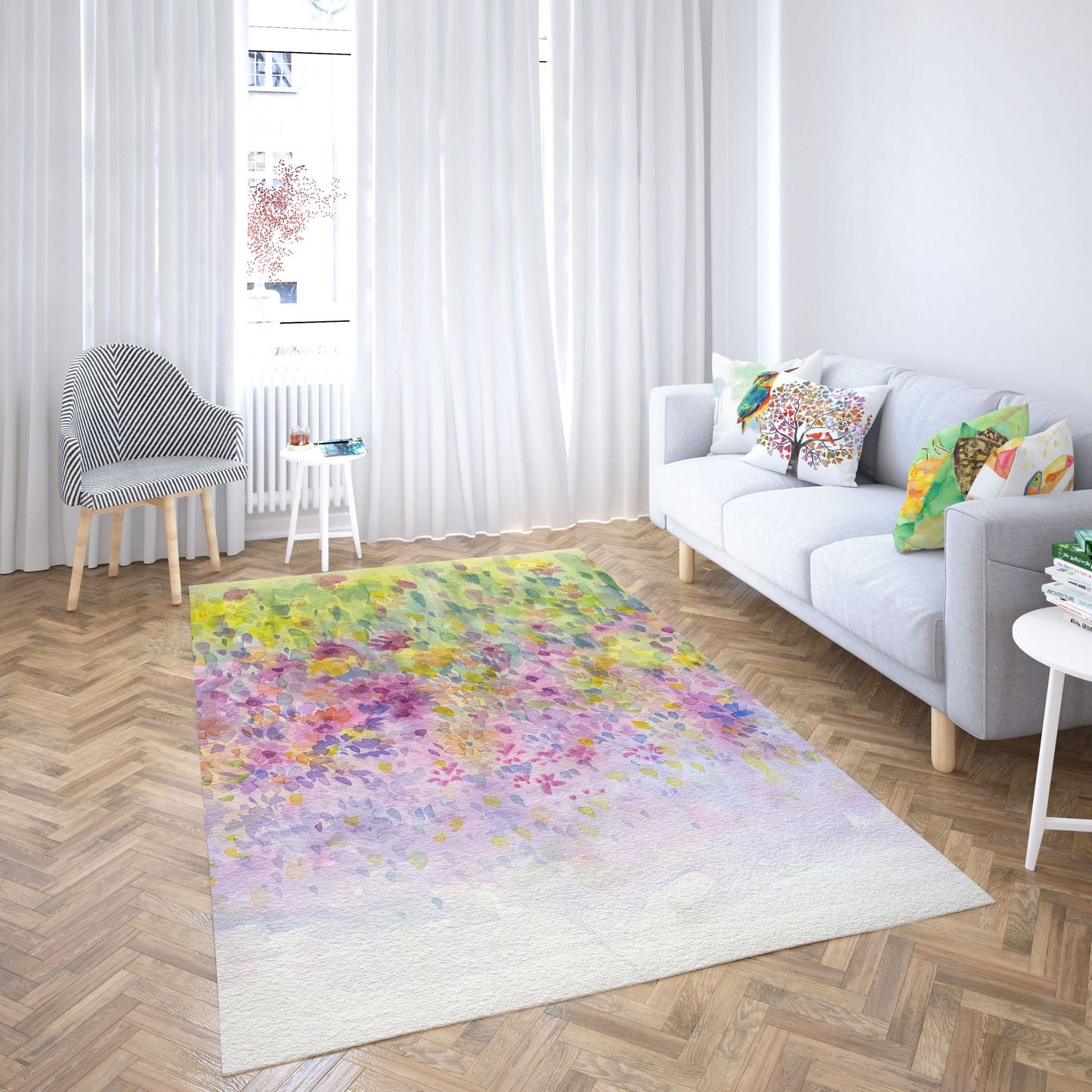 Rugs And Carpet, Large Area Rugs, Thick Carpet, Rectangle Rug, Rainbow Area Rug, Floral Rug, Modern Area Rug, Housewarming Gift, Made In USA