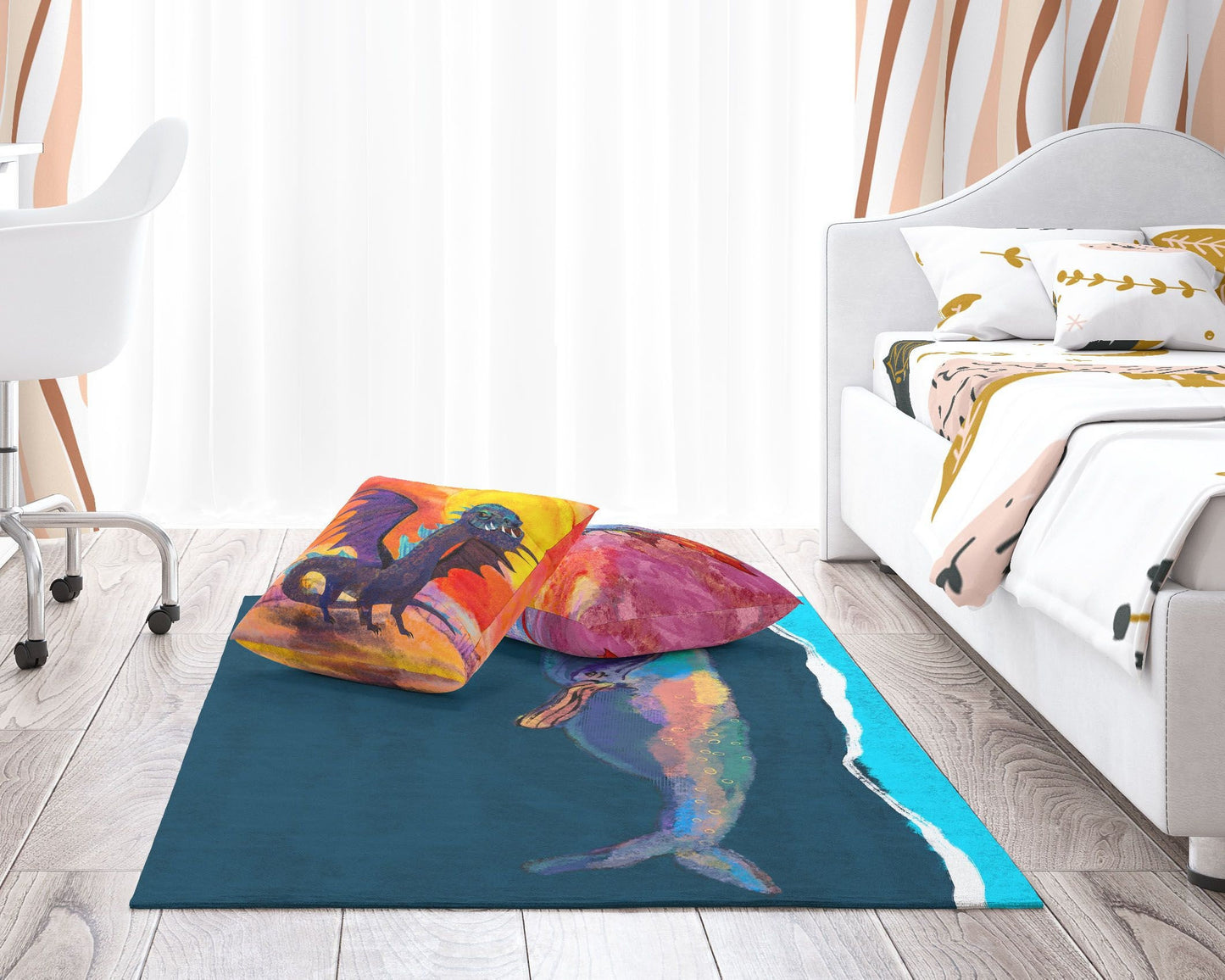 Kids Rug, Best Area Rug, 4X6 Area Rug, Thick Carpet, Rectangle Rug, Colorful Rug, Blue Whale, Modern Area Rug, Living Room Mat, Made In USA