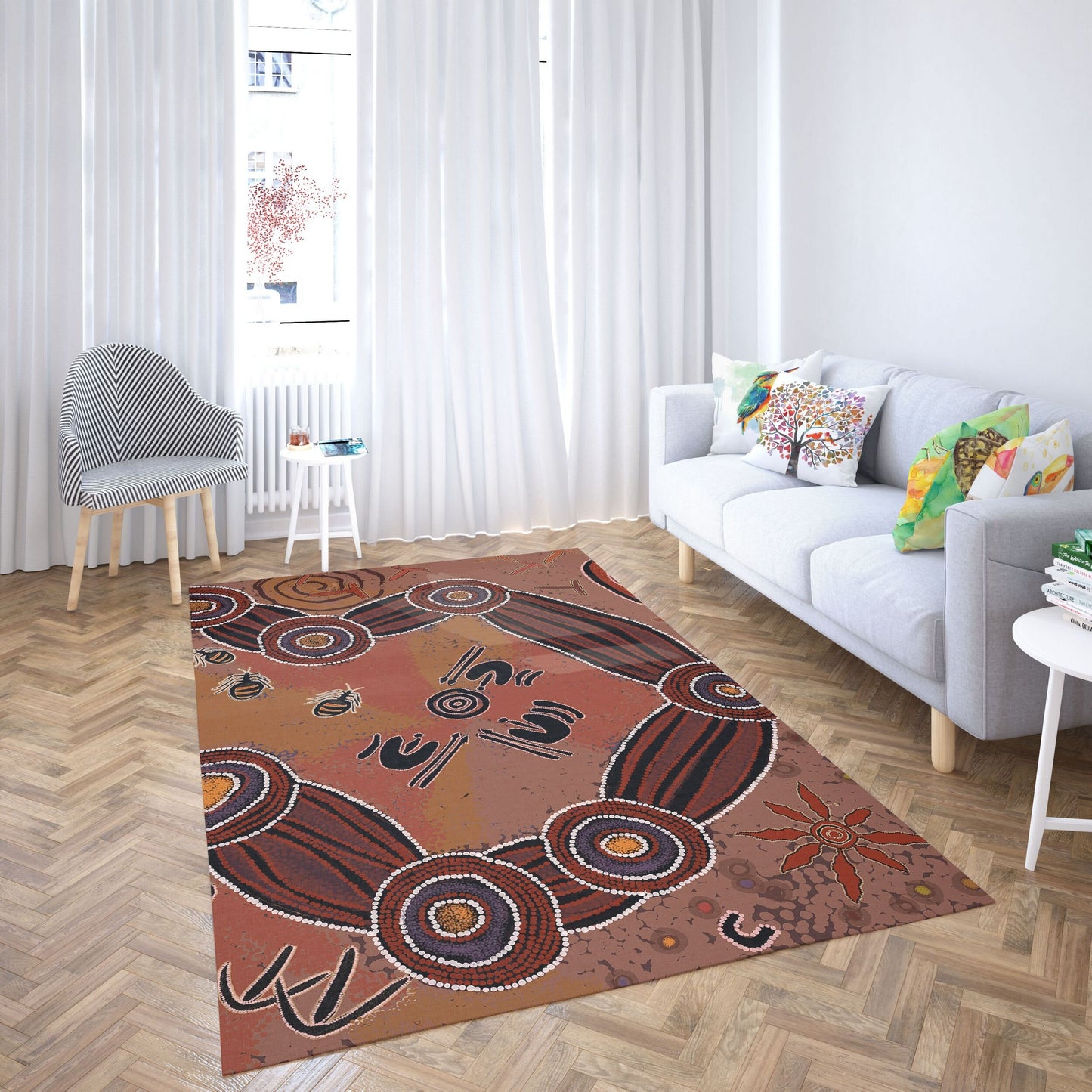 Carpet Rug, Large Area Rug, Durable Rug, Rectangle Area Rug, Brown Rug, Abstract Rug, Ethnic Rug, Gift For Him, Made In Usa, Flat Woven Rug