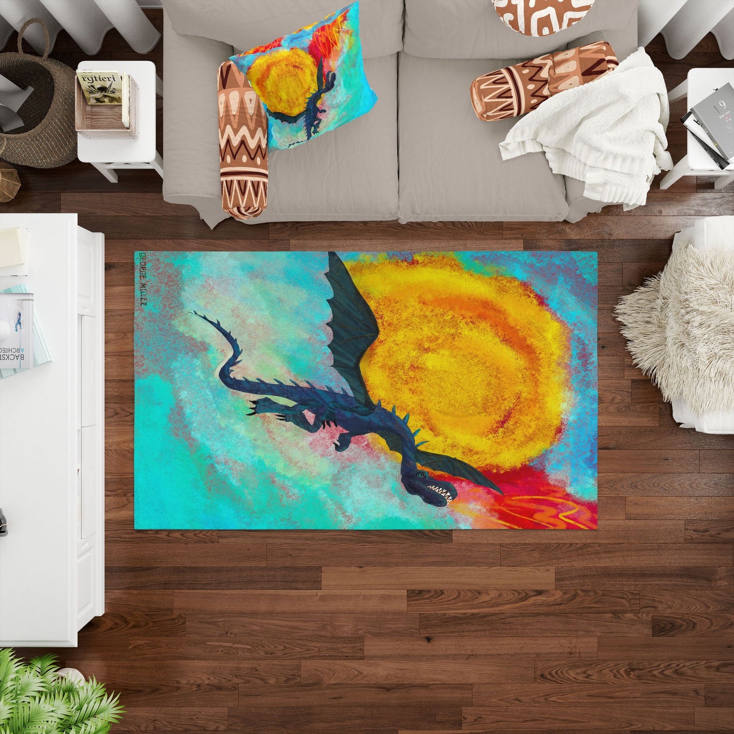 Kids Rug, Large Area Rug, Thick Carpet, Rectangle Rugs, Multi Color, Fire Breathing Dragon, Modern Carpet, House Decor, Made In USA
