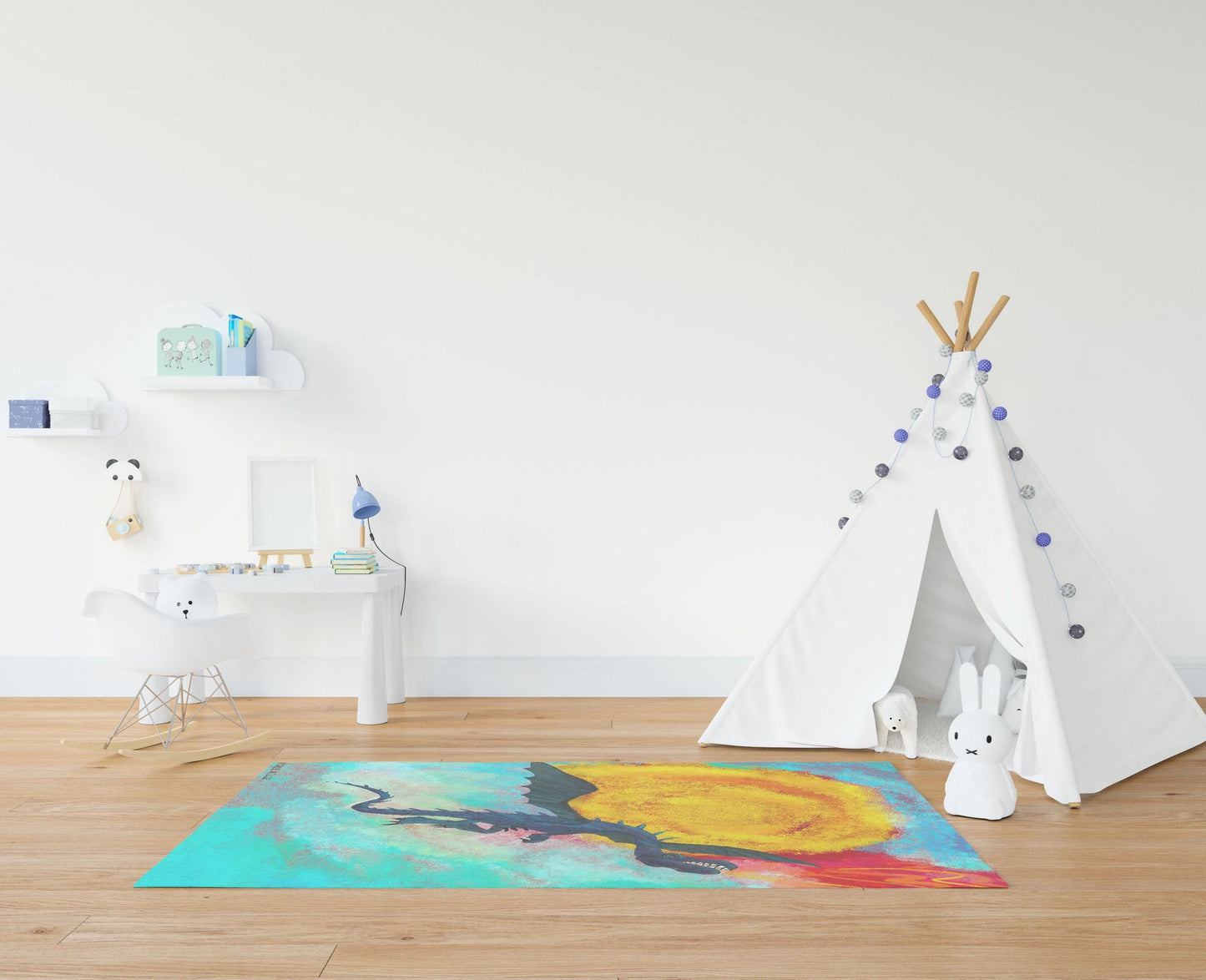 Kids Rug, Large Area Rug, Thick Carpet, Rectangle Rugs, Multi Color, Fire Breathing Dragon, Modern Carpet, House Decor, Made In USA