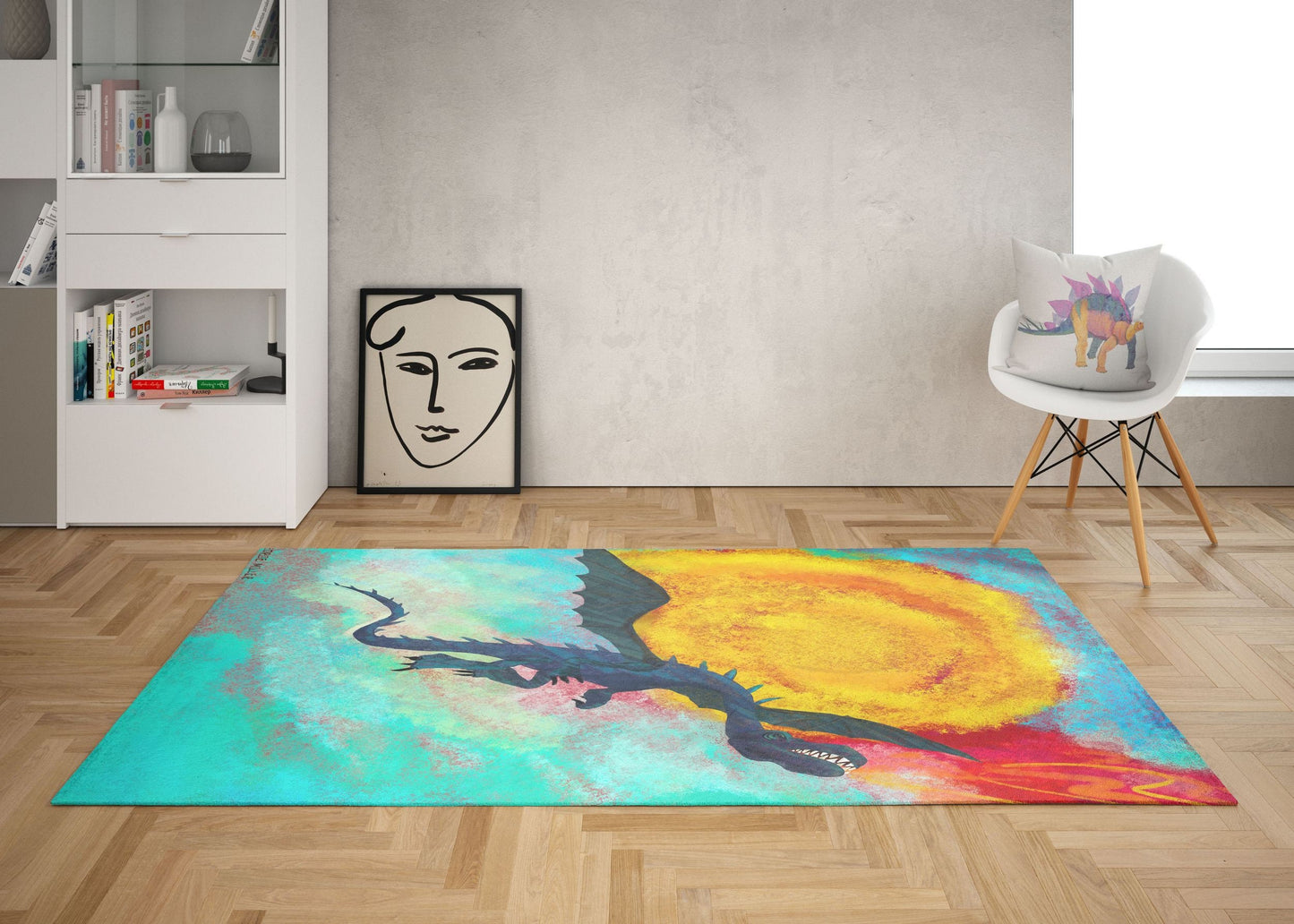 Kids Rug, Large Area Rug, Thick Carpet, Rectangle Rugs, Multi Color, Fire Breathing Dragon, Modern Carpet, House Decor, Made In USA
