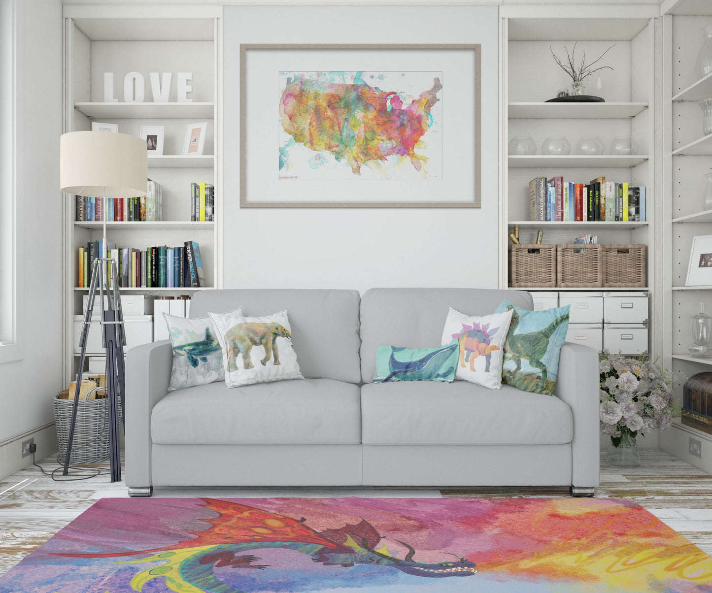 Kids Rug, Rugs And Carpet, Thick Carpet, Rectangle Area Rug, Red Blue Area Rug, Fire Breathing Dragon, Contemporary Rug, Made In USA