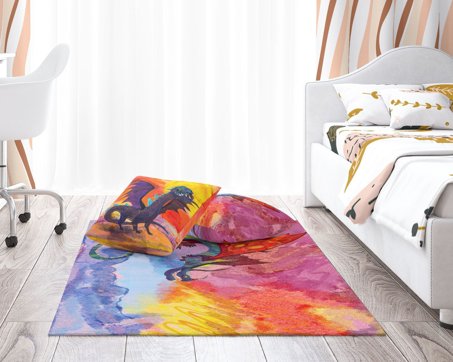 Kids Rug, Rugs And Carpet, Thick Carpet, Rectangle Area Rug, Red Blue Area Rug, Fire Breathing Dragon, Contemporary Rug, Made In USA