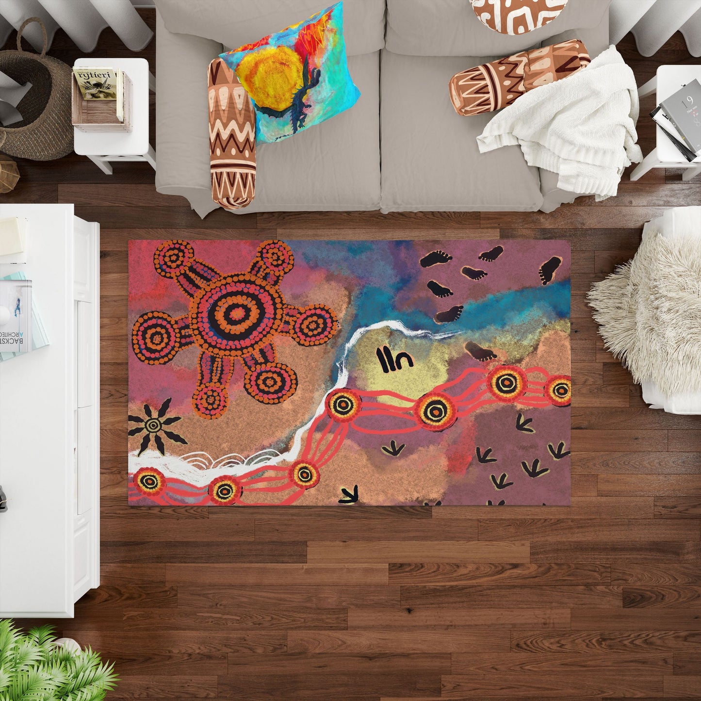 Floor Mat, Small Rug, Thick Carpet, Rectangle Rug, Red And Yellow Rug, Abstract Rug, Modern Rug, Decor Rug, Made In USA, Flat Woven Rug
