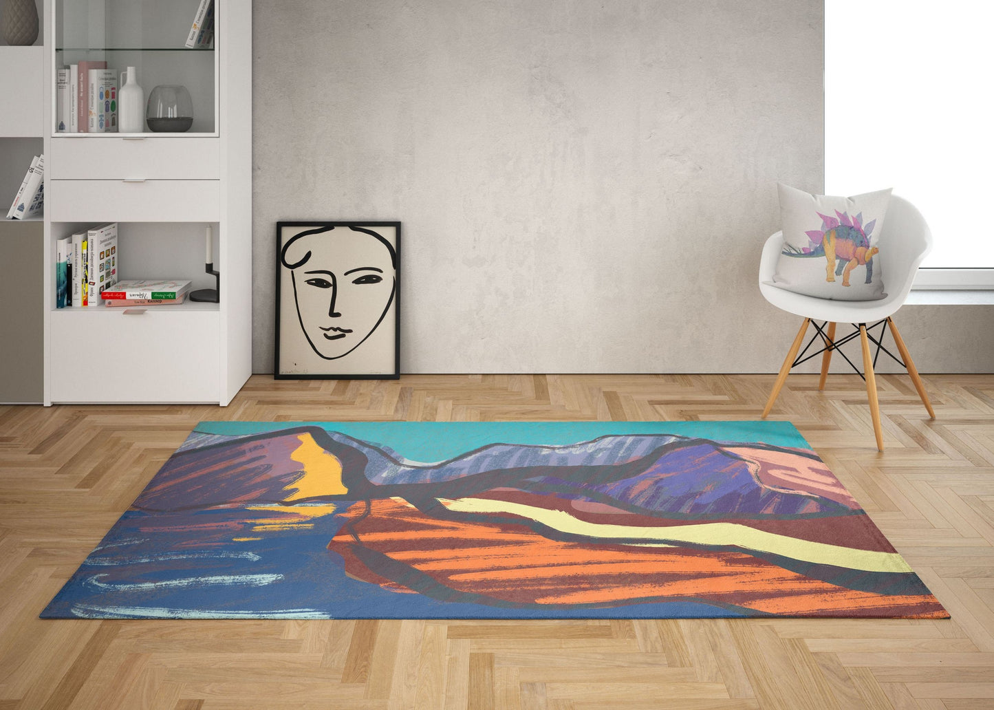Decorative Rug, Large Area Rug, Durable Rug, Rectangle Rugs, Red Blue Area Rug, Abstract Rug, Modern Carpet, Gift For Her, Made In USA