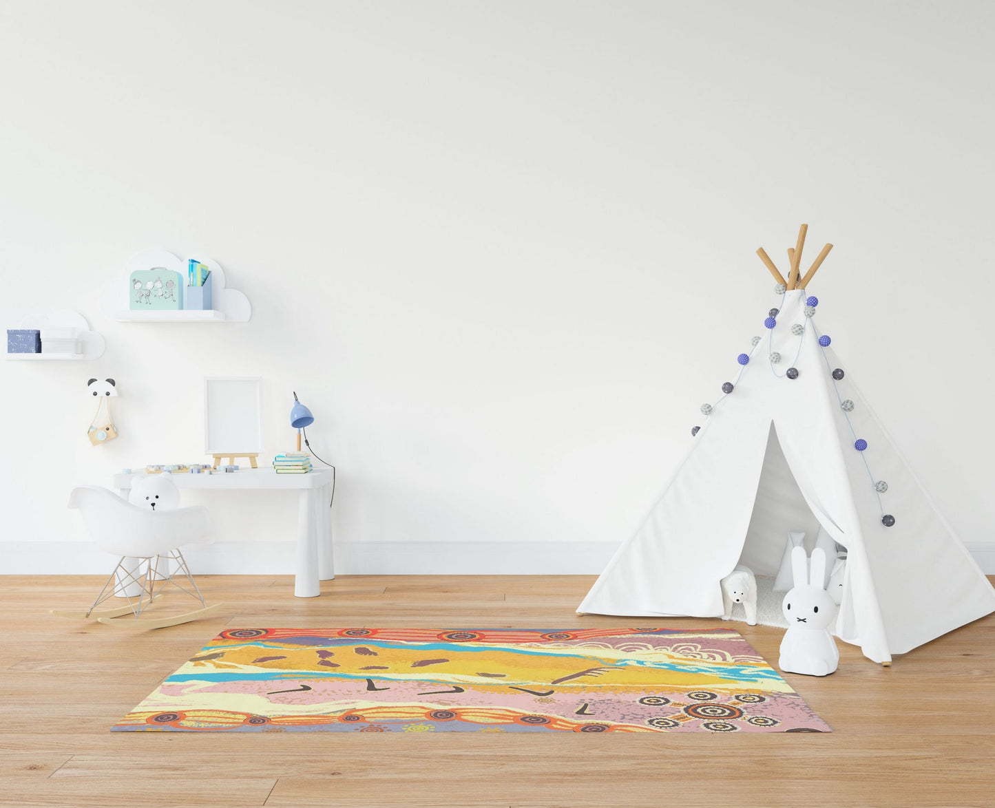 Area Rug, Durable Rug, Rectangle Rugs, Yellow And Gray Rug, Austrialian Aboriginal Rug, Modern Rug, Kids Rug, Made In Usa, Flat Woven Rug