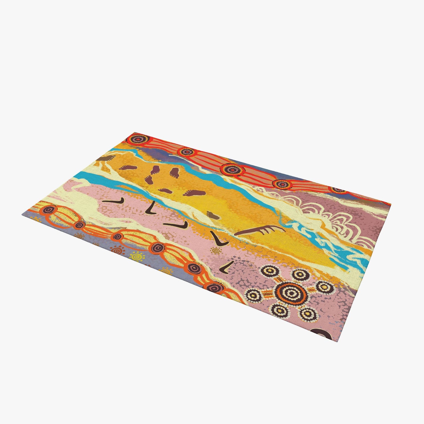 Area Rug, Durable Rug, Rectangle Rugs, Yellow And Gray Rug, Austrialian Aboriginal Rug, Modern Rug, Kids Rug, Made In Usa, Flat Woven Rug