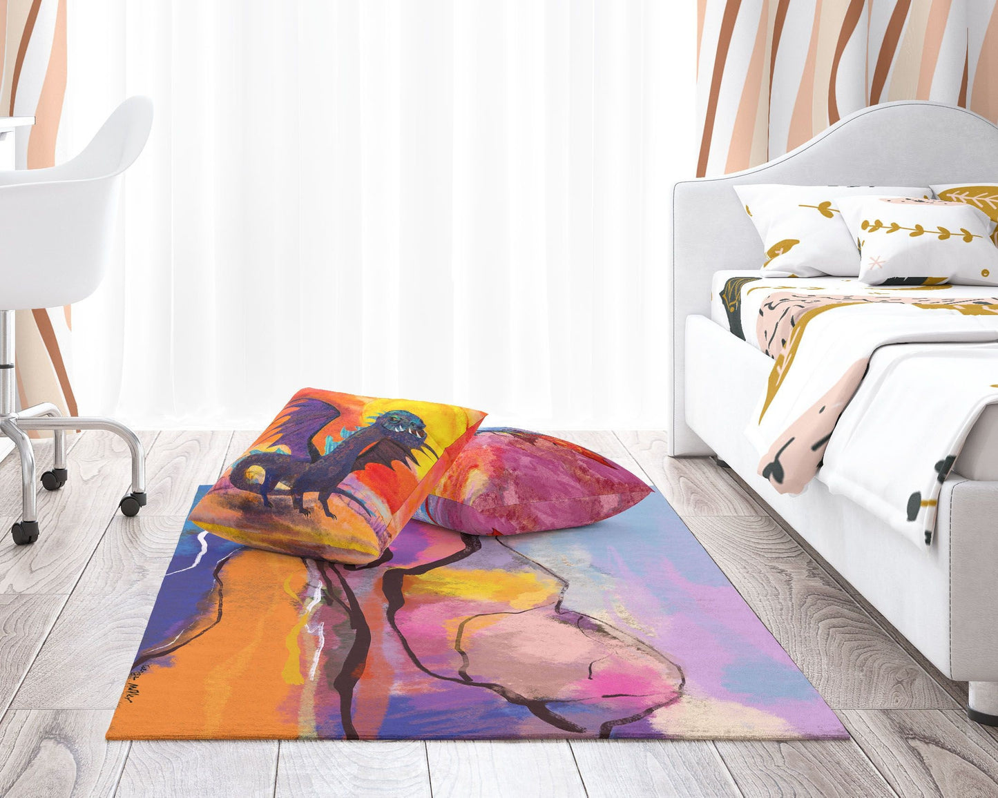 Floor Mat, Small Rug, Durable Rug, Rectangle Area Rug, Pink Rug, Abstract Rug, Contemporary Rug, Office Decor, Made In USA, Flat Woven Rug