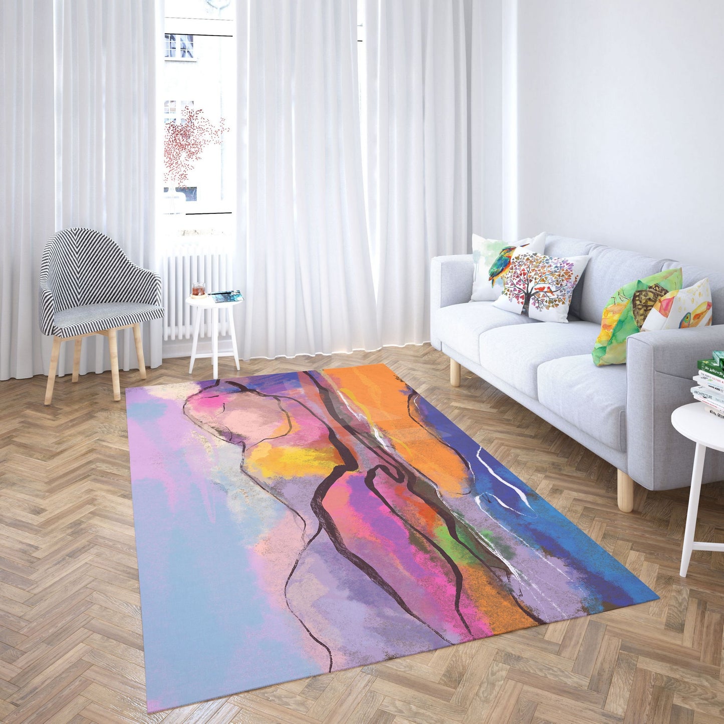 Floor Mat, Small Rug, Durable Rug, Rectangle Area Rug, Pink Rug, Abstract Rug, Contemporary Rug, Office Decor, Made In USA, Flat Woven Rug