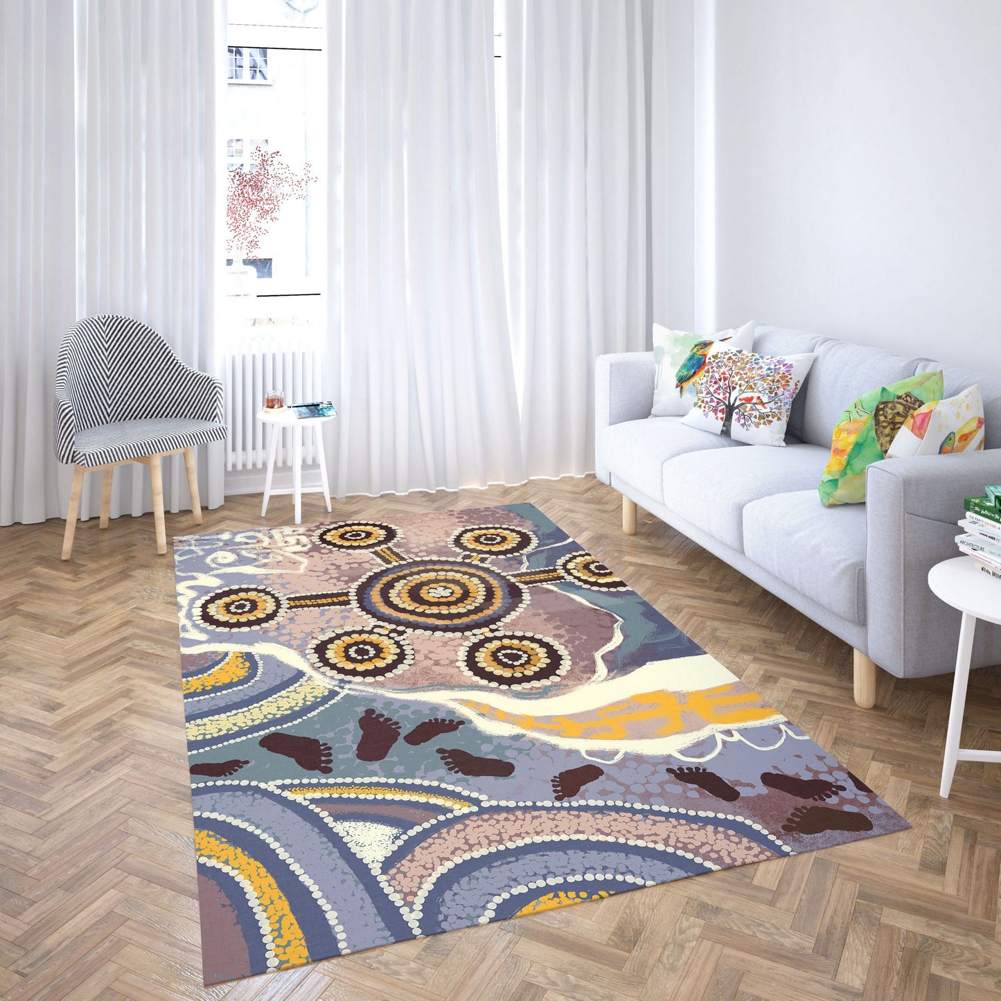 Decorative Rug, Large Rug, Thick Carpet, Rectangle Rug, Brown Rug, Austrialian Aboriginal Rug, Ethnic Rug, Floor Rug, Made In USA