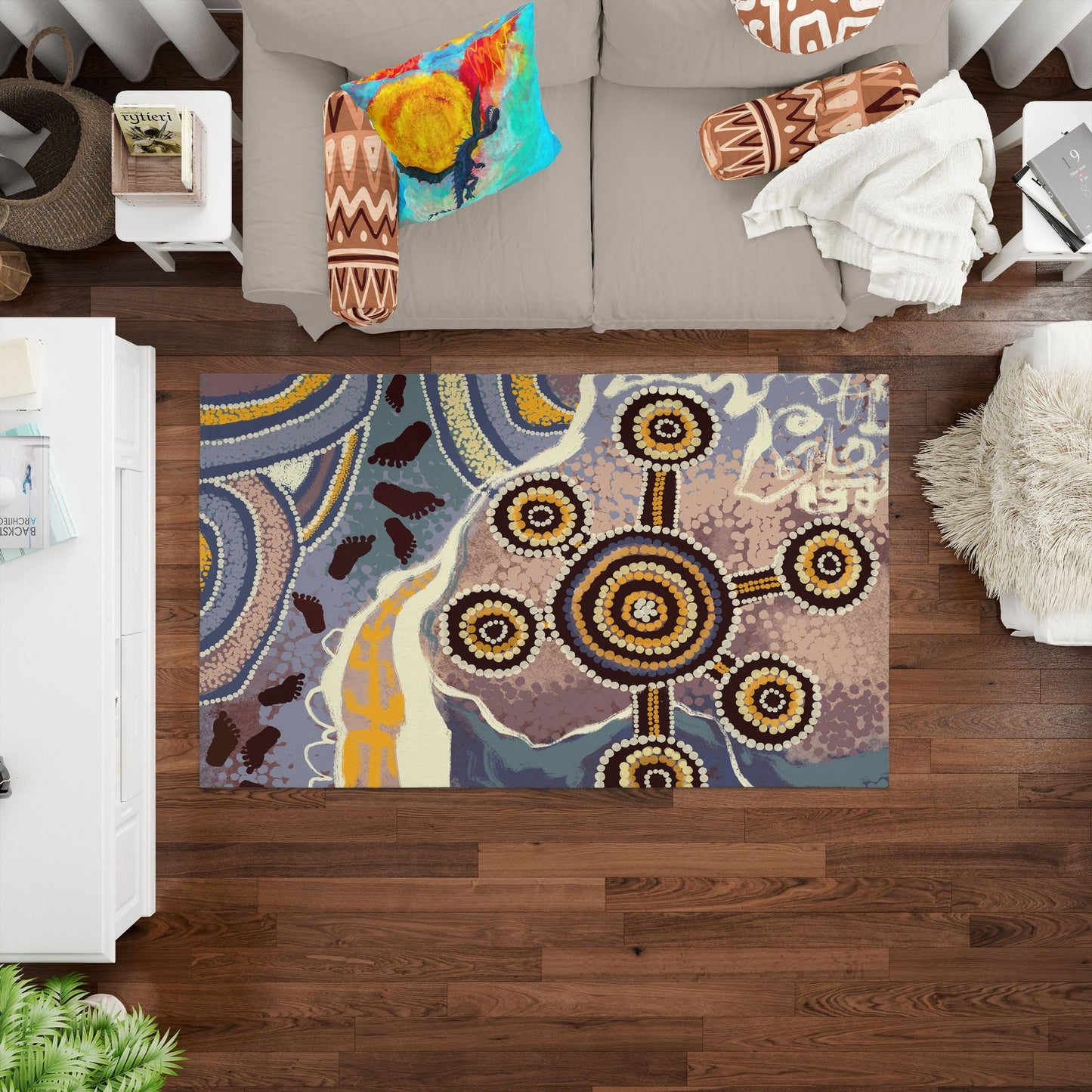 Decorative Rug, Large Rug, Thick Carpet, Rectangle Rug, Brown Rug, Austrialian Aboriginal Rug, Ethnic Rug, Floor Rug, Made In USA