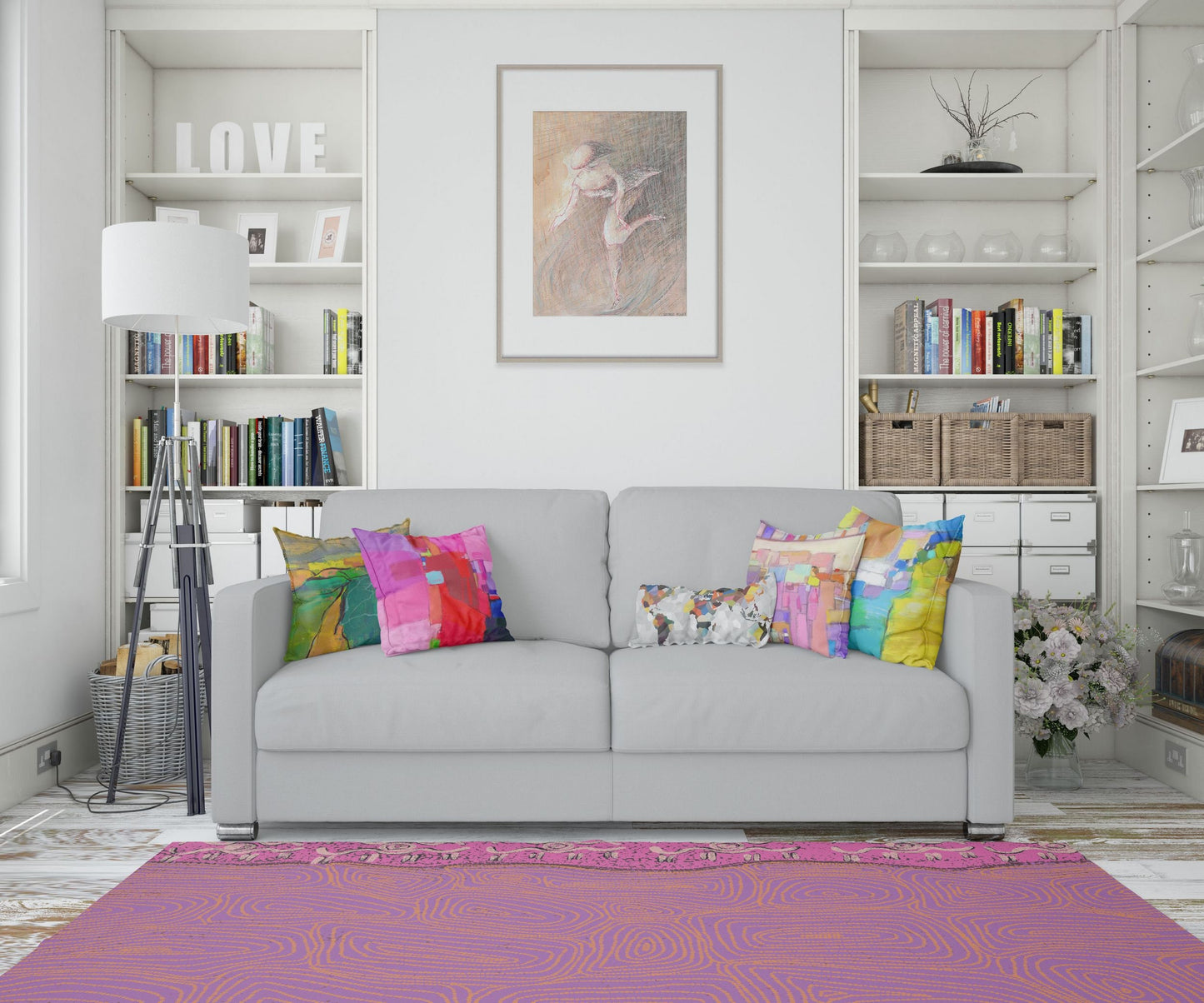 Floor Mat, Durable Rug, Rectangle Rugs, Pink And Yellow Rug, Austrialian Aboriginal Rug, Contemporary Rug, Bedroom Carpet, Made In USA