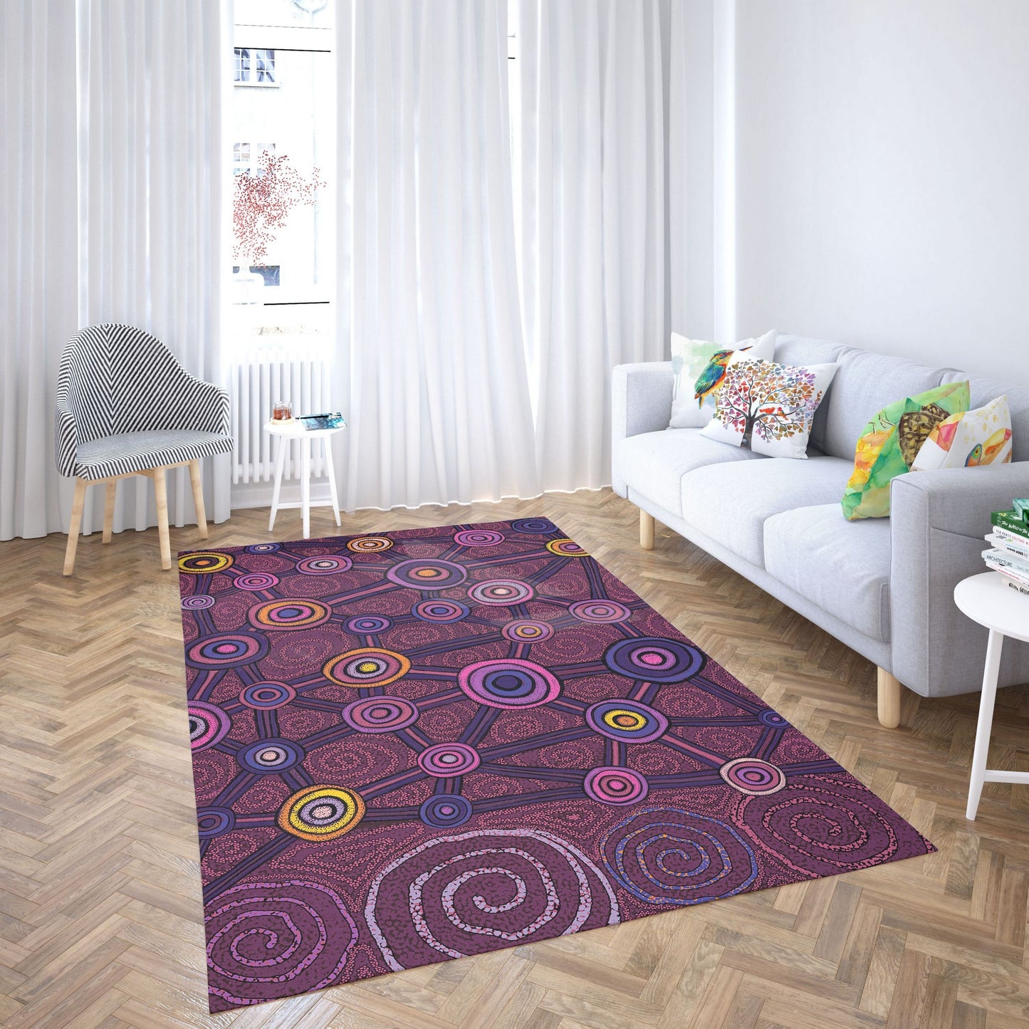 Durable Rug, Rectangle Area Rug, Multi Color Rug, Austrialian Aboriginal Rug, Stylish Carpet, Rugs For Living Room, Made In USA