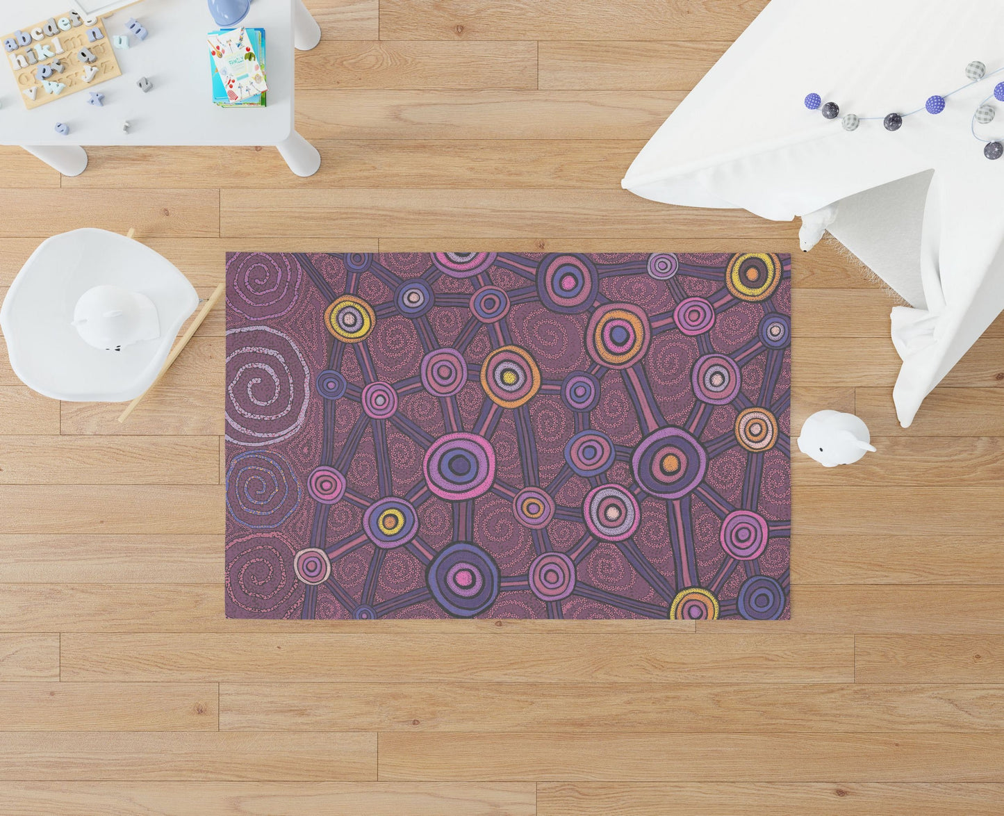 Durable Rug, Rectangle Area Rug, Multi Color Rug, Austrialian Aboriginal Rug, Stylish Carpet, Rugs For Living Room, Made In USA