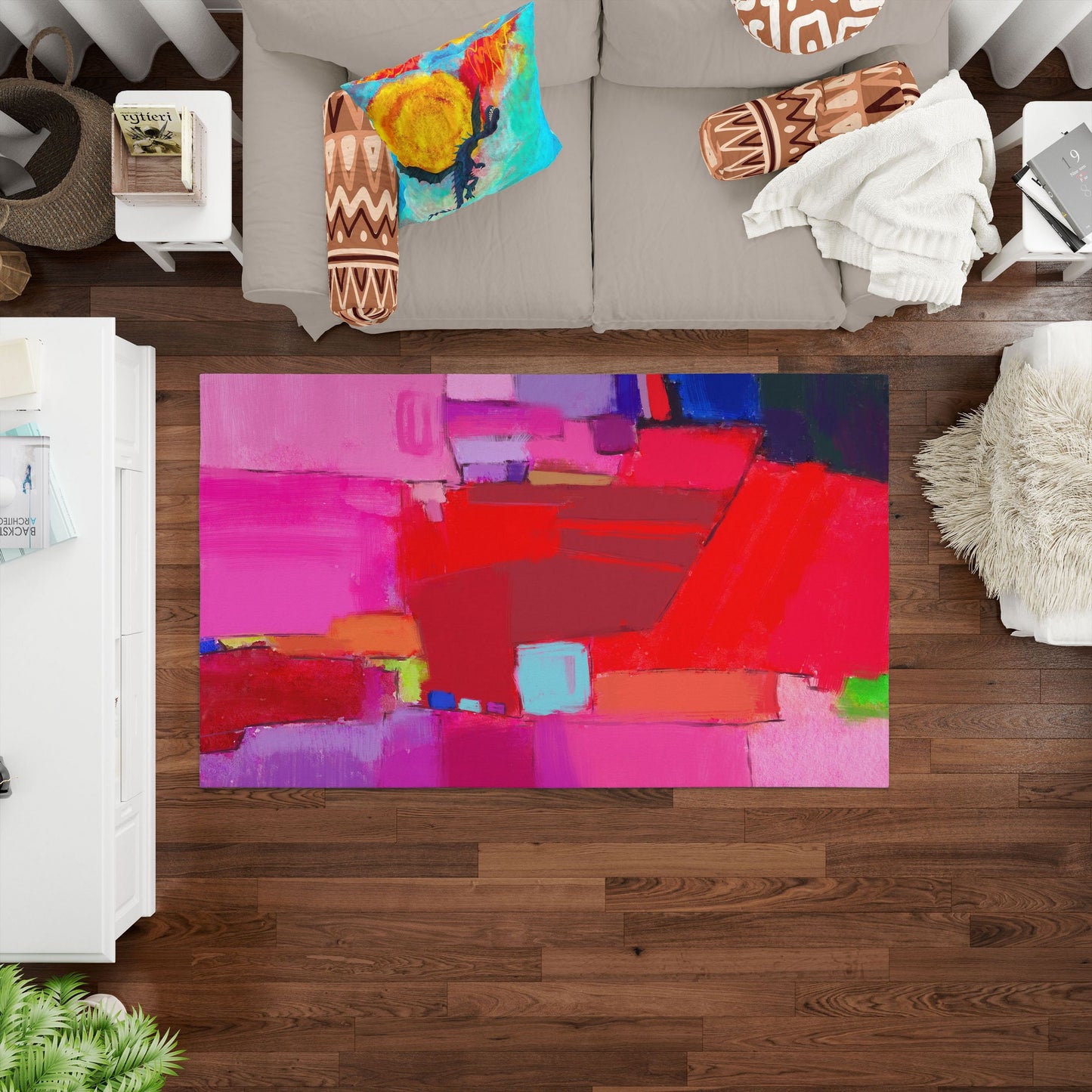 Red Carpet, Oversize Rug, Thick Carpet, Rectangle Rug, Colorful Rug, Abstract Rug, Modern Area Rug, Living Room Decor, Made In USA