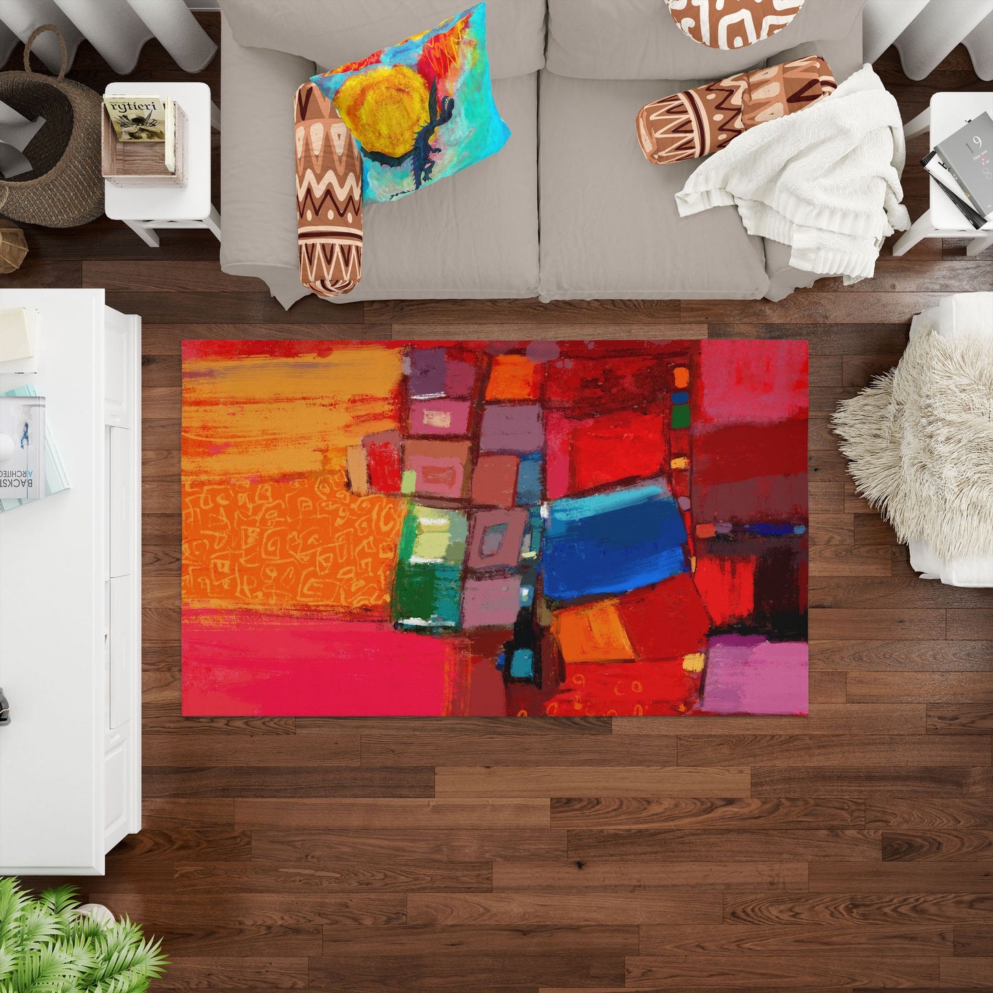Red Rug, Decorative Rug, Area Rug 4X6, Durable Rug, Rectangle Rugs, Rainbow Rug, Abstract Rug, Stylish Carpet, Gift For Her, Made In Usa