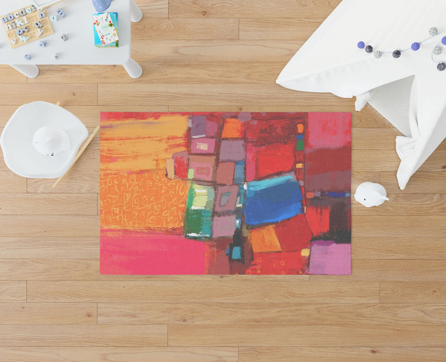 Red Rug, Decorative Rug, Area Rug 4X6, Durable Rug, Rectangle Rugs, Rainbow Rug, Abstract Rug, Stylish Carpet, Gift For Her, Made In Usa