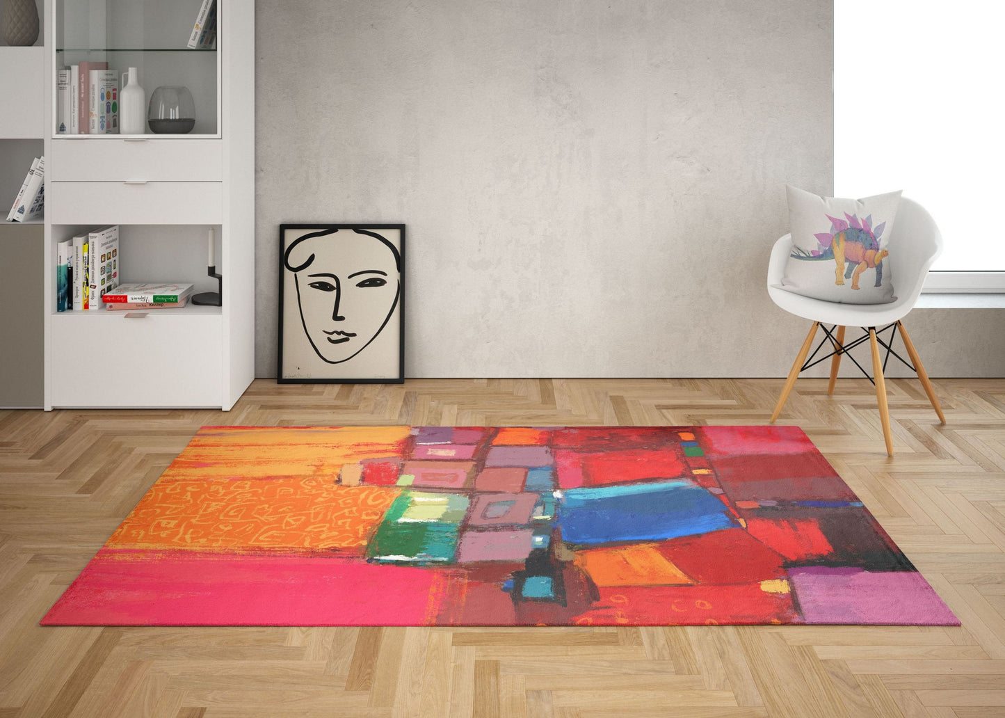 Red Rug, Decorative Rug, Area Rug 4X6, Durable Rug, Rectangle Rugs, Rainbow Rug, Abstract Rug, Stylish Carpet, Gift For Her, Made In Usa