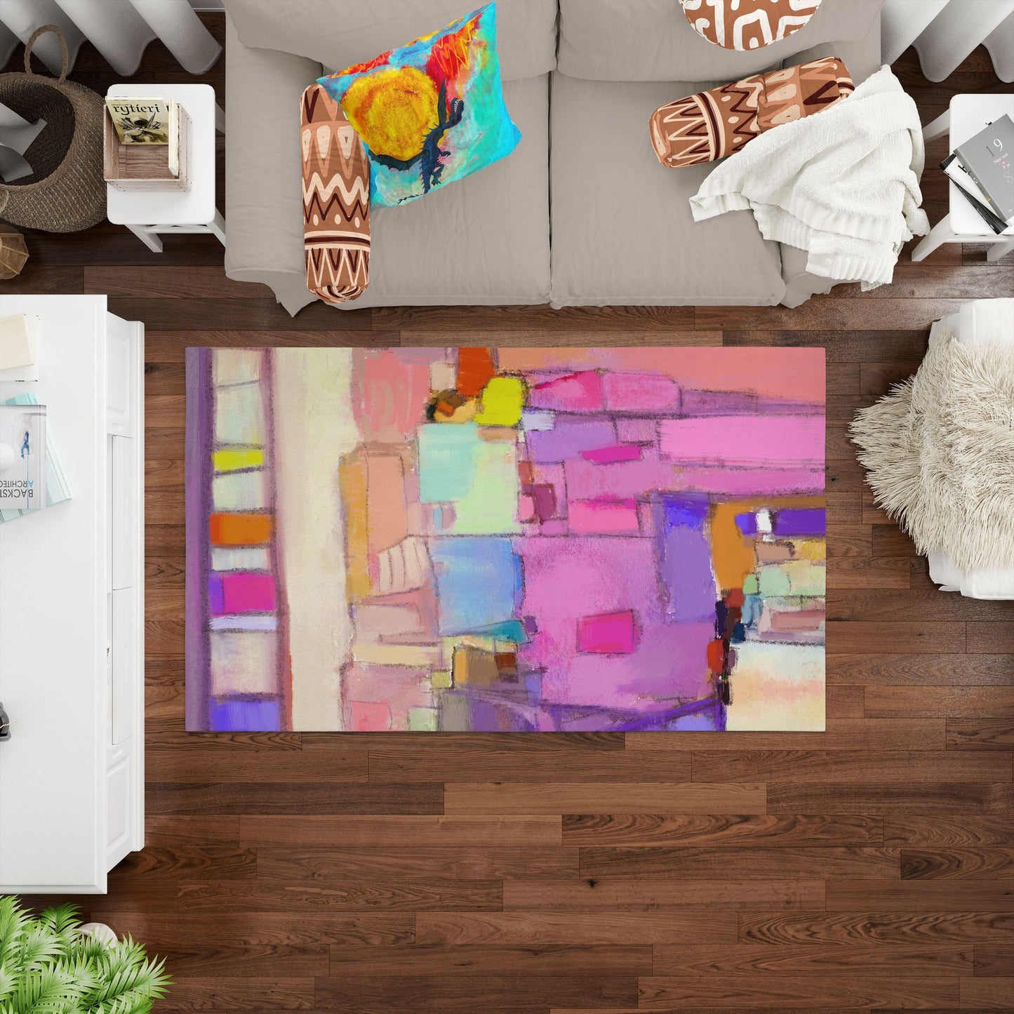 Area Rug Gift For Her, Thick Carpet, Rectangle Area Rug, Pink Rug, , Contemporary Rug, Rug For Decor, Made In Usa, Flat Woven Rug