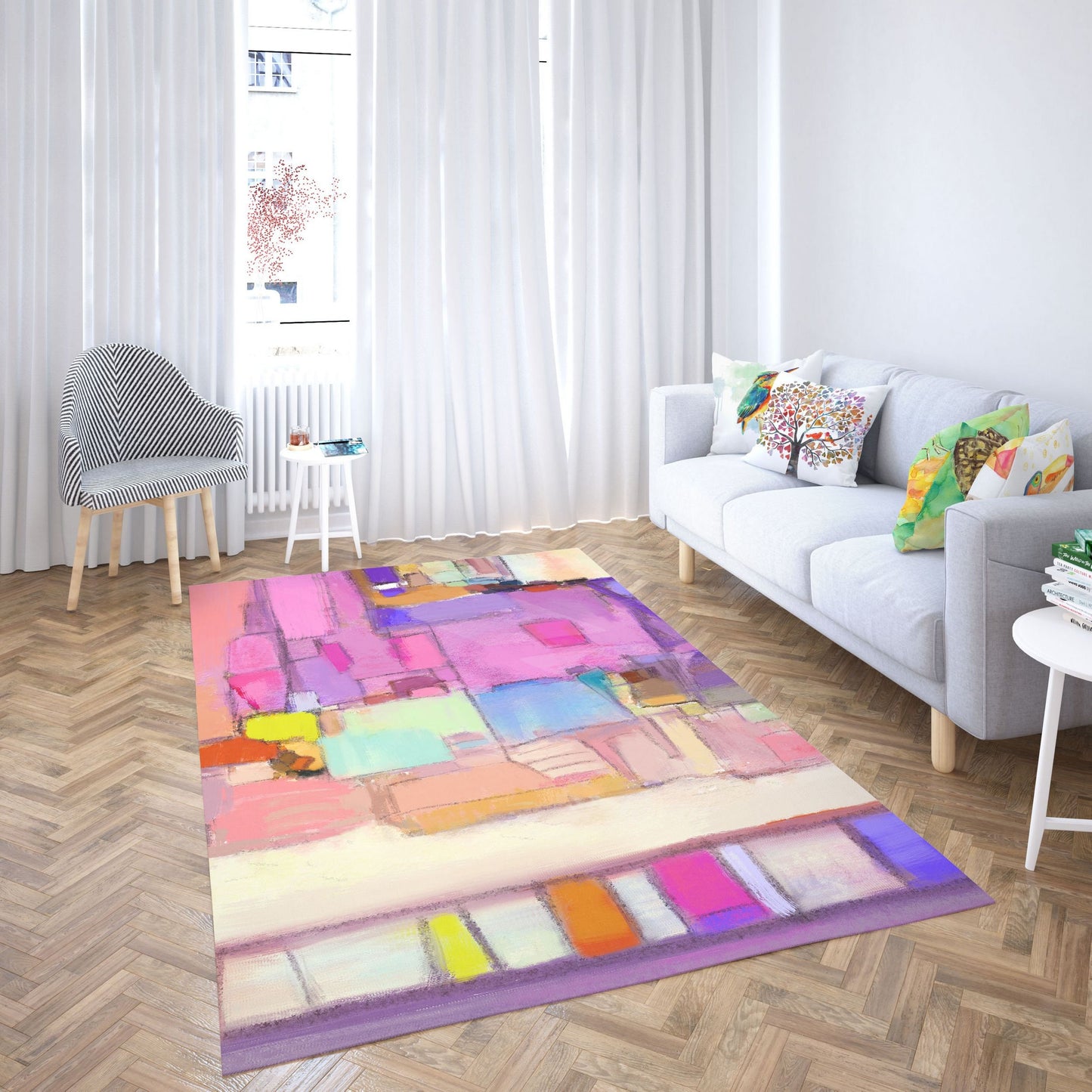 Area Rug Gift For Her, Thick Carpet, Rectangle Area Rug, Pink Rug, , Contemporary Rug, Rug For Decor, Made In Usa, Flat Woven Rug