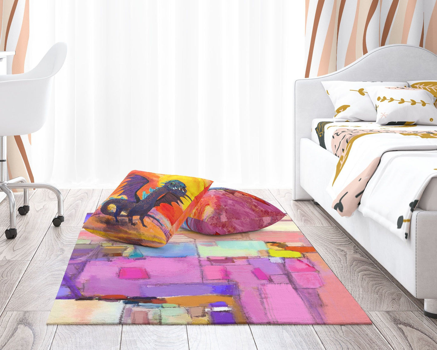 Area Rug Gift For Her, Thick Carpet, Rectangle Area Rug, Pink Rug, , Contemporary Rug, Rug For Decor, Made In Usa, Flat Woven Rug