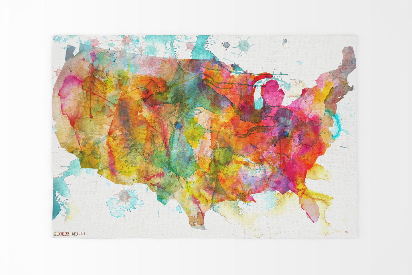 Watercolor Area Rug, Large Rug, Thick Carpet, Rectangle Area Rug, Colorful Rug, United States Map, Contemporary Rug, Floor Rugs, Made In Usa