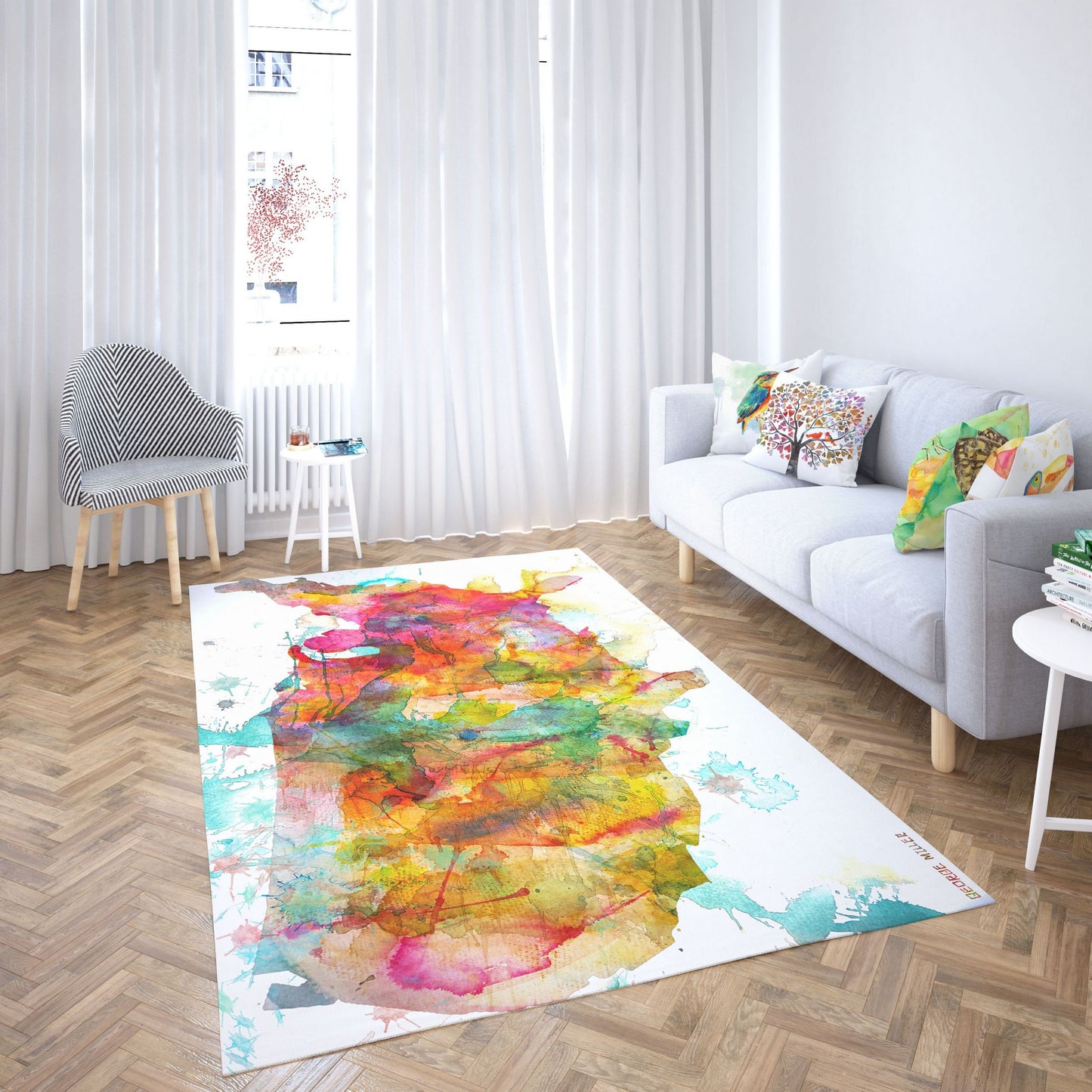 Watercolor Area Rug, Large Rug, Thick Carpet, Rectangle Area Rug, Colorful Rug, United States Map, Contemporary Rug, Floor Rugs, Made In Usa