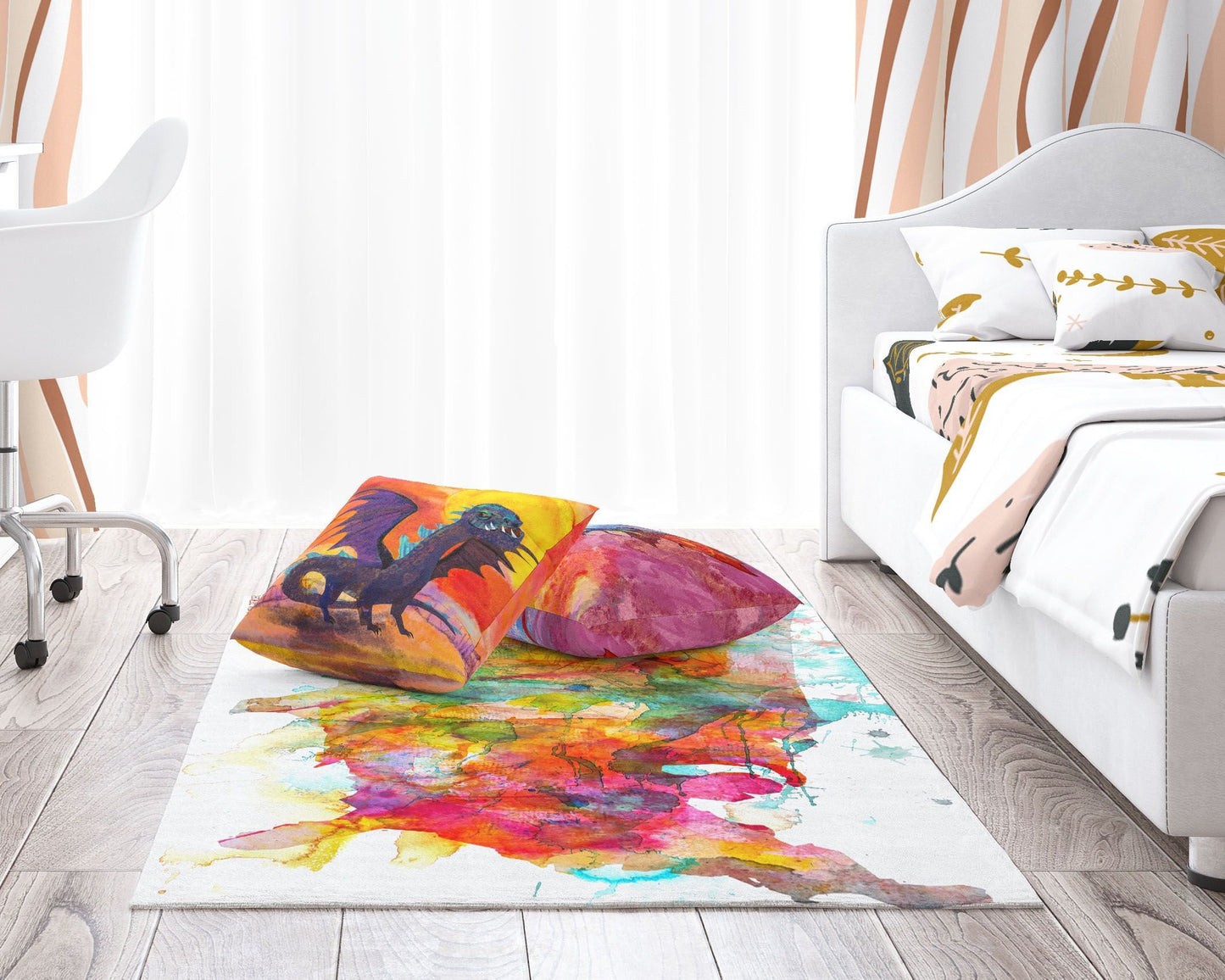 Watercolor Area Rug, Large Rug, Thick Carpet, Rectangle Area Rug, Colorful Rug, United States Map, Contemporary Rug, Floor Rugs, Made In Usa