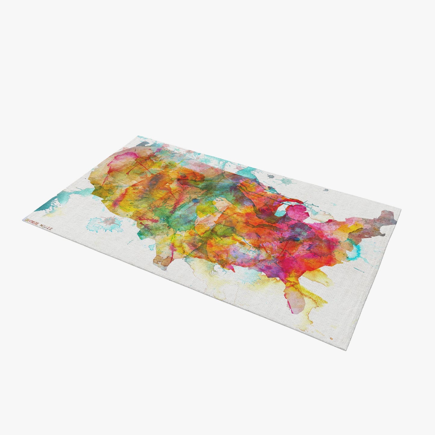 Watercolor Area Rug, Large Rug, Thick Carpet, Rectangle Area Rug, Colorful Rug, United States Map, Contemporary Rug, Floor Rugs, Made In Usa