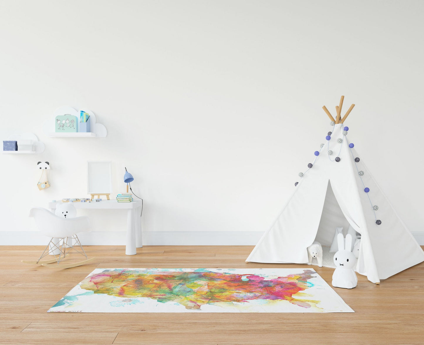 Watercolor Area Rug, Large Rug, Thick Carpet, Rectangle Area Rug, Colorful Rug, United States Map, Contemporary Rug, Floor Rugs, Made In Usa