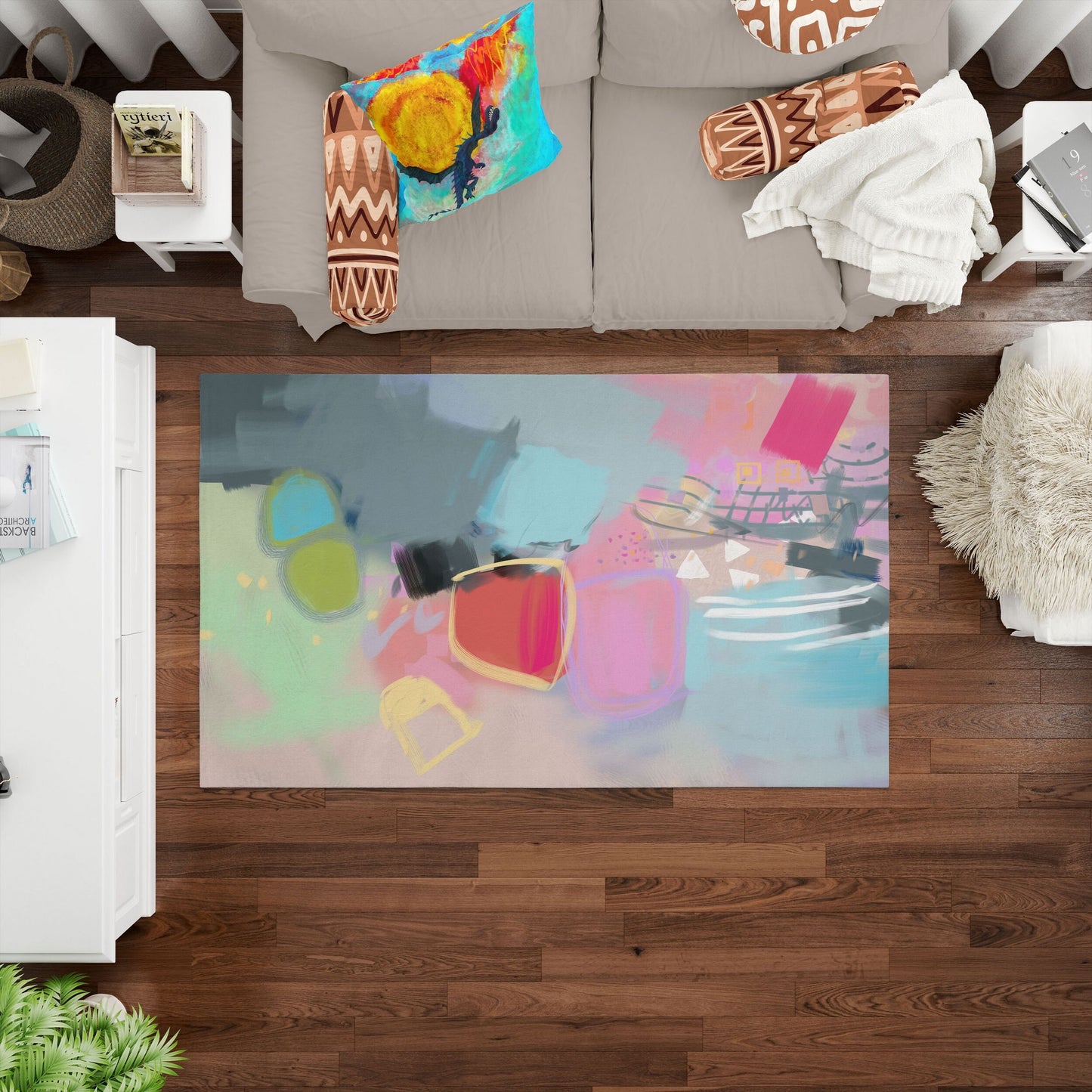 Carpet Rug, Thick Carpet, Rectangle Rugs, Rainbow Rug, Abstract Rug, Rustic Rug, Large Living Room Rug, Made In Usa, Flat Woven Rug