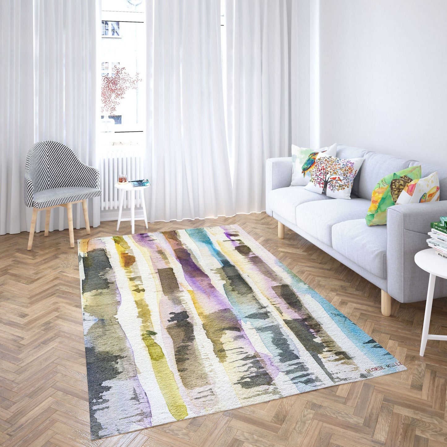 Area Rug, Large Rug 8X12, Thick Carpet, Rectangle Rug, Rainbow Rug, Abstract Rug, Modern Rugs, Living Room Rug, Made In Usa, Flat Woven Rug
