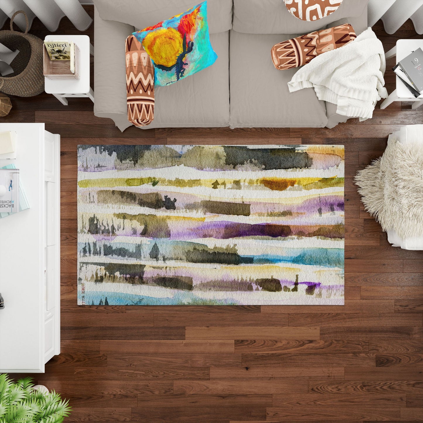 Area Rug, Large Rug 8X12, Thick Carpet, Rectangle Rug, Rainbow Rug, Abstract Rug, Modern Rugs, Living Room Rug, Made In Usa, Flat Woven Rug