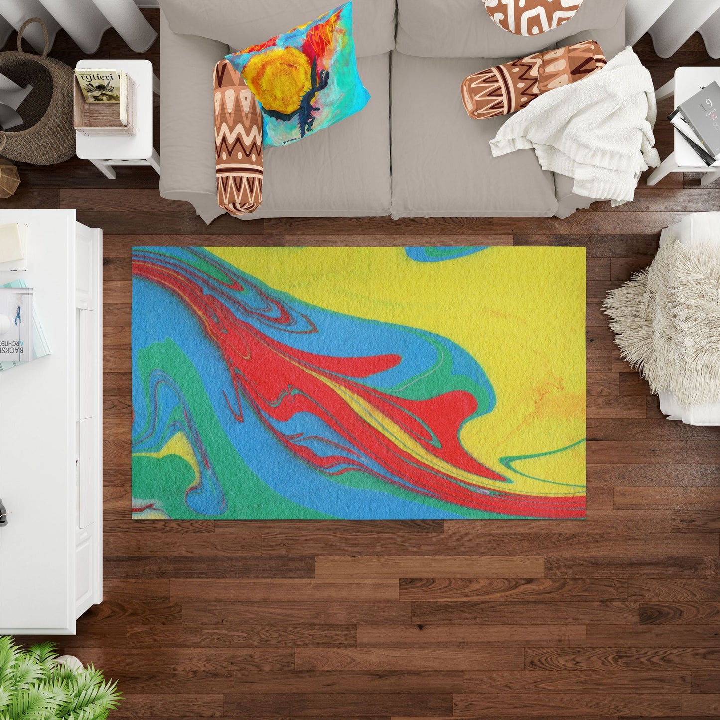 Area Rug 4X6, Thick Carpet, Rectangle Area Rug, Rainbow Rug, Abstract Rug, Contemporary Rug, Home And Living, Made In Usa, Flat Woven Rug