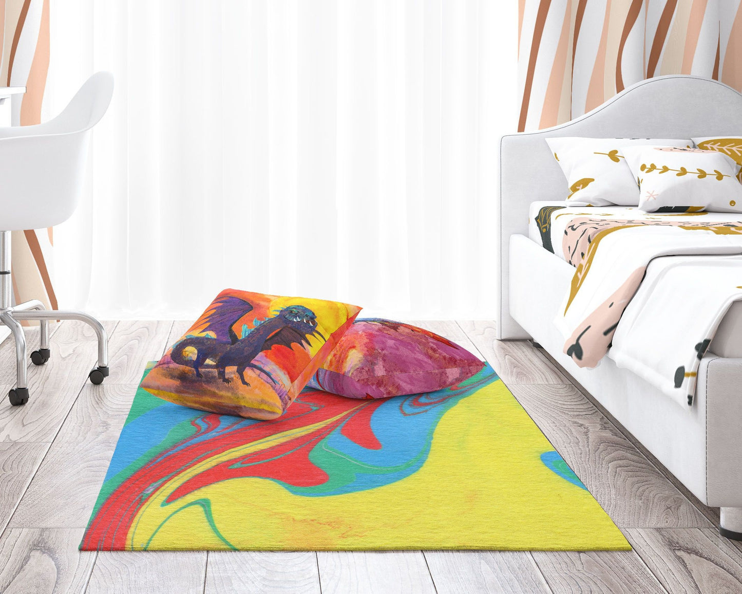 Area Rug 4X6, Thick Carpet, Rectangle Area Rug, Rainbow Rug, Abstract Rug, Contemporary Rug, Home And Living, Made In Usa, Flat Woven Rug