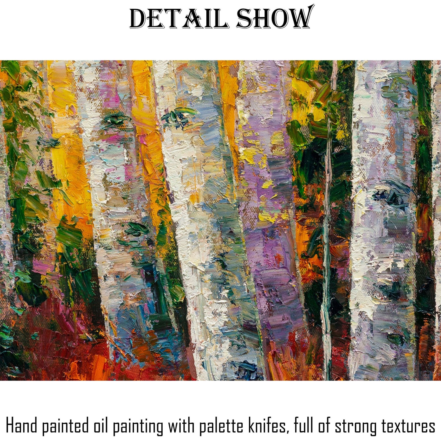 Oil Painting White Birch Trees Autumn, Landscape Wall Art, Large Canvas Art, Rustic Oil Painting, Textured Painting, Original Artwork