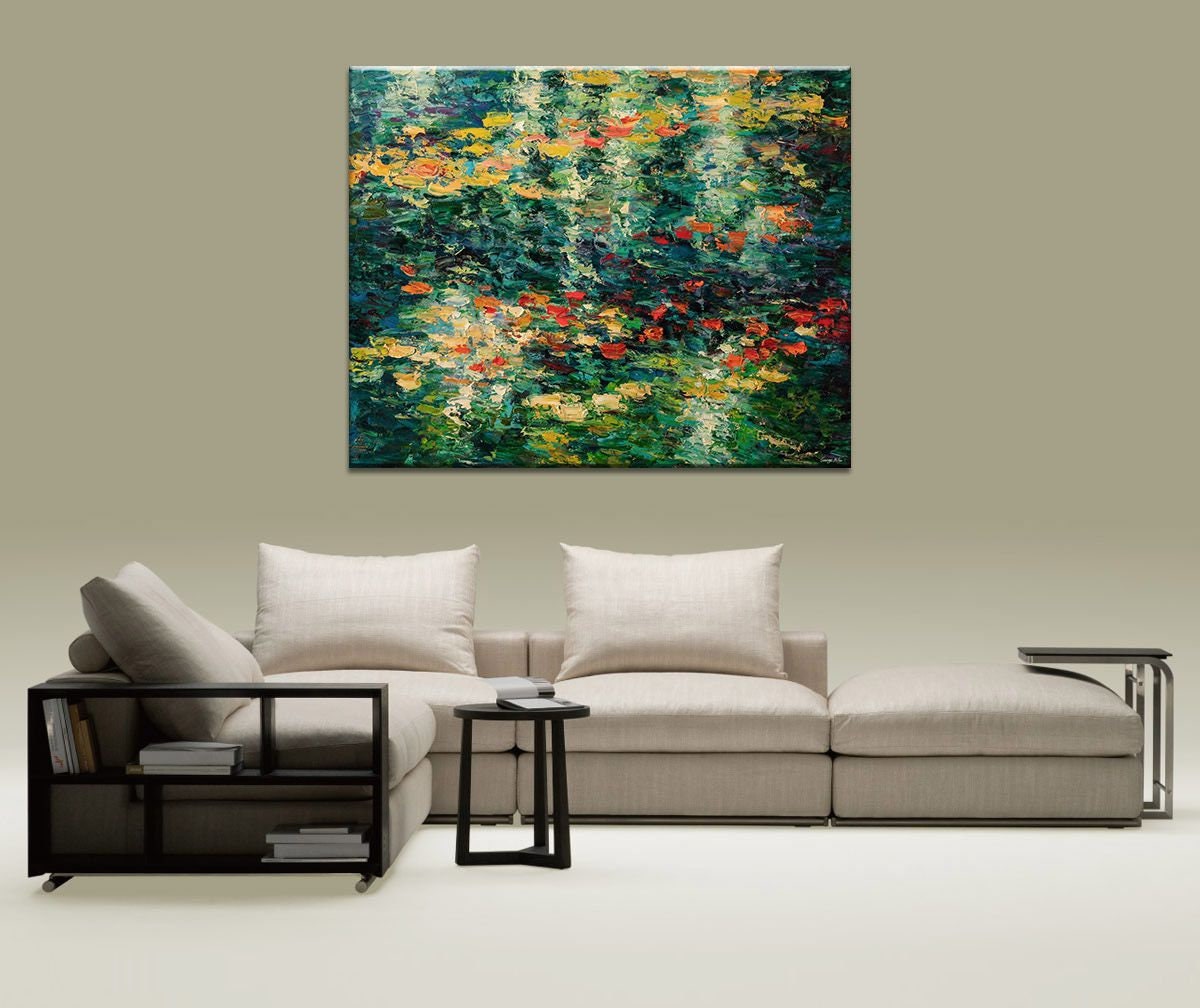 Experience the serenity of nature with Original Oil Painting Pond with Waterlilies by George Miller